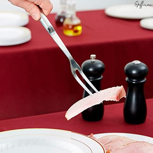 Guffman Browne Two Pronged Fork Tine Elite - 11 Inch Kitchen Forks Carving Fork for Meat Stainless Steel Kitchen Utensils Meat Fork Carving - Silver Heavy Duty Serving Fork Carving Set Meat Forks for Kitchen