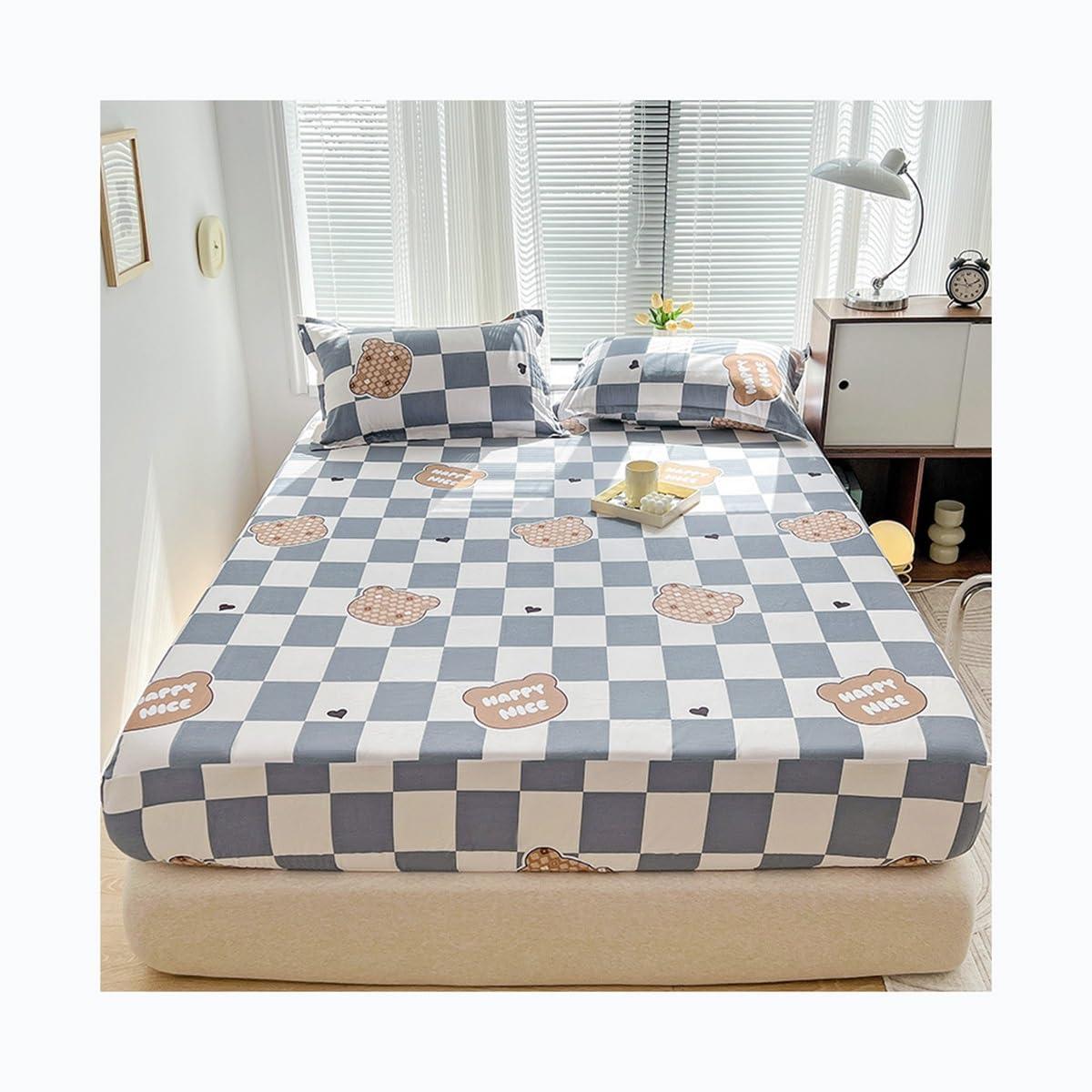 OBONG OBONG 100% Cotton Fitted Sheet Queen Size Cooling Weave Lightweight Bedcover Snug-Fit Crisp Deep Pocket Bedspreads (Color : F, Size : California King)