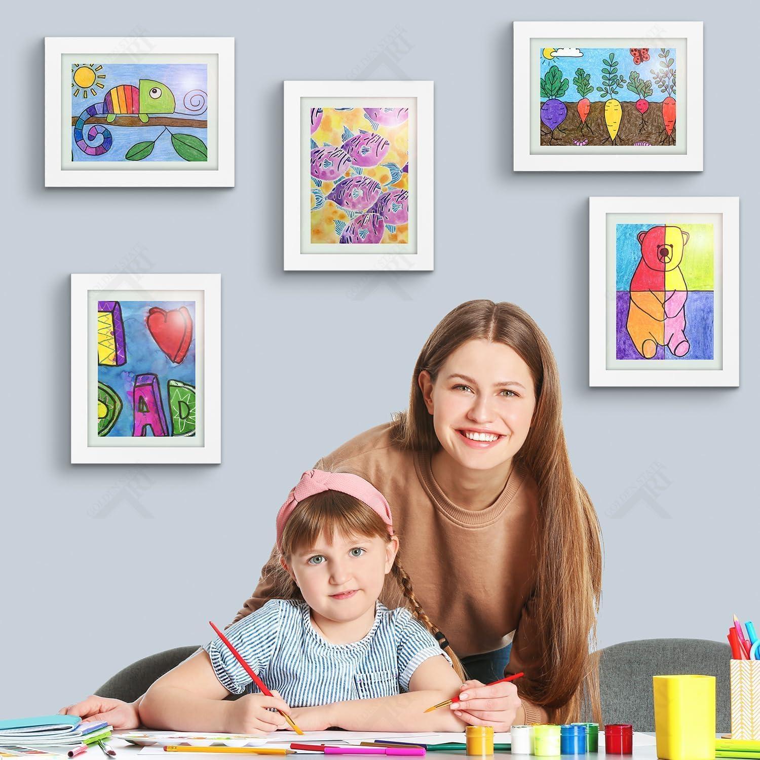 Golden State Art Golden State Art, Kids Art Frames Front Opening Holds 50 Pack, Kids Artwork Frames Changeable 9X12, White Storage Frame Display for Kid Artworks, Children Art Projects/Drawing, 3D Picture, 4 Pack