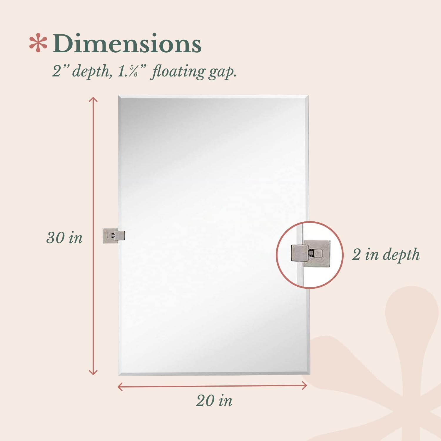 Hamilton Hills Hamilton Hills Large Squared Modern Pivot Rectangle Mirror with Polished Chrome Wall Anchors | Silver Backed Adjustable Moving & Tilting Wall Mirror | 20" x 30" Inches