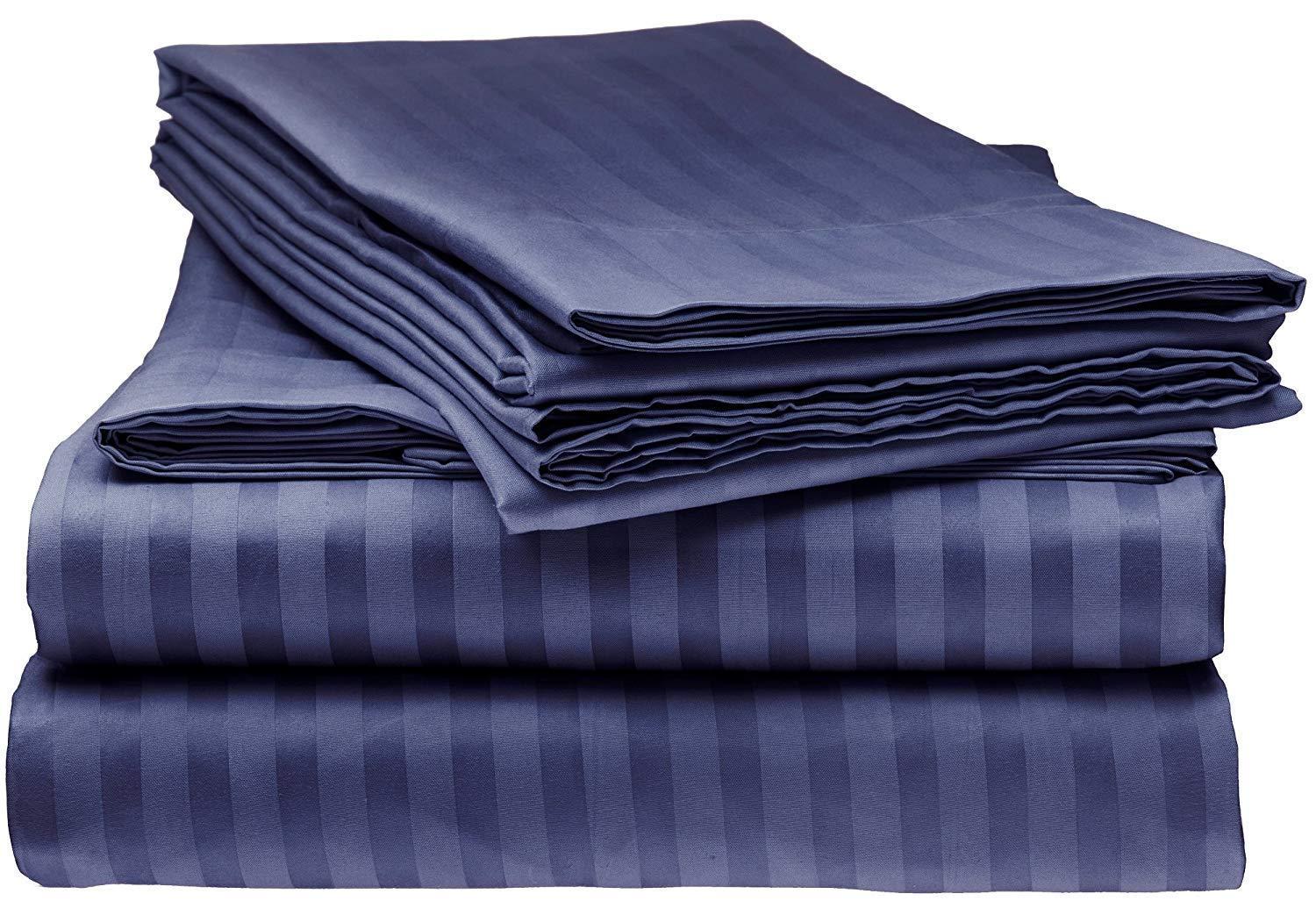 Glam Bedding Glam Bedding Luxury-100% Egyptian Cotton Cozy Bed Sheet Set (4-PCs) in Striped Pattern Sheets Fit's Up to 16" Deep Pocket Made (800 TC) (Full, Navy Blue)