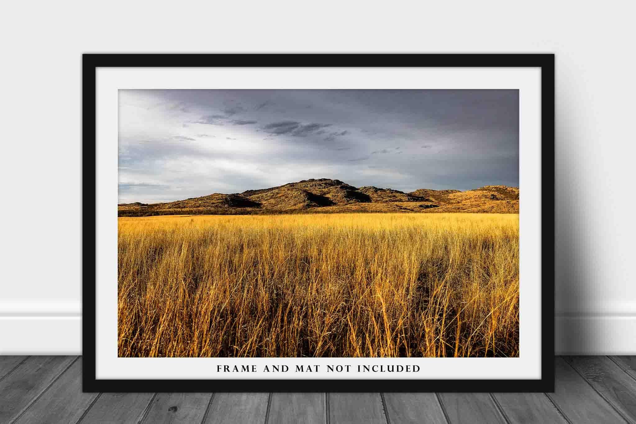 Southern Plains Photography Wichita Mountains Photography Print (Not Framed) Picture of Mountain Overlooking Golden Prairie Grass on Autumn Day in Oklahoma Great Plains Wall Art Nature Decor (5\" x 7\")