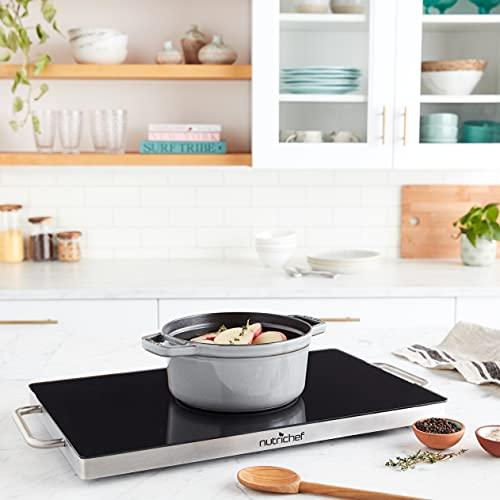NutriChef NutriChef Stainless Warming Hot Plate - Keep Food Warm w/ Portable Electric Food Tray Dish Warmer w/ Black Glass Top, For Restaurant, Parties, Buffet Serving, Table or Countertop Use