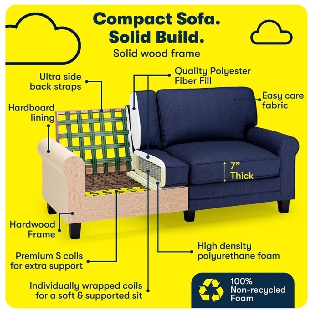 Pemberly Row Pemberly Row 73" Rolled Arm Sofa with Removable Covers Navy Blue