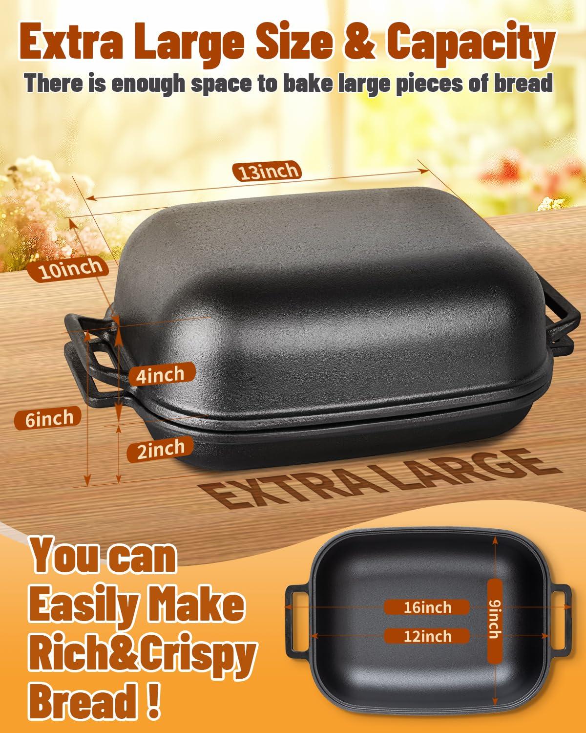 Sxmprail Cloche Loaf Dutch Oven, Pre-Seasoned, 9.5QT, 13 LBS Heavy Duty, Non-Stick, Large Bread Loaf Pan, Oval Cast Iron Bread Pan With Lid, Cloche Homemade Loaf Pan, Sourdough Artisan Bread Baking Pan