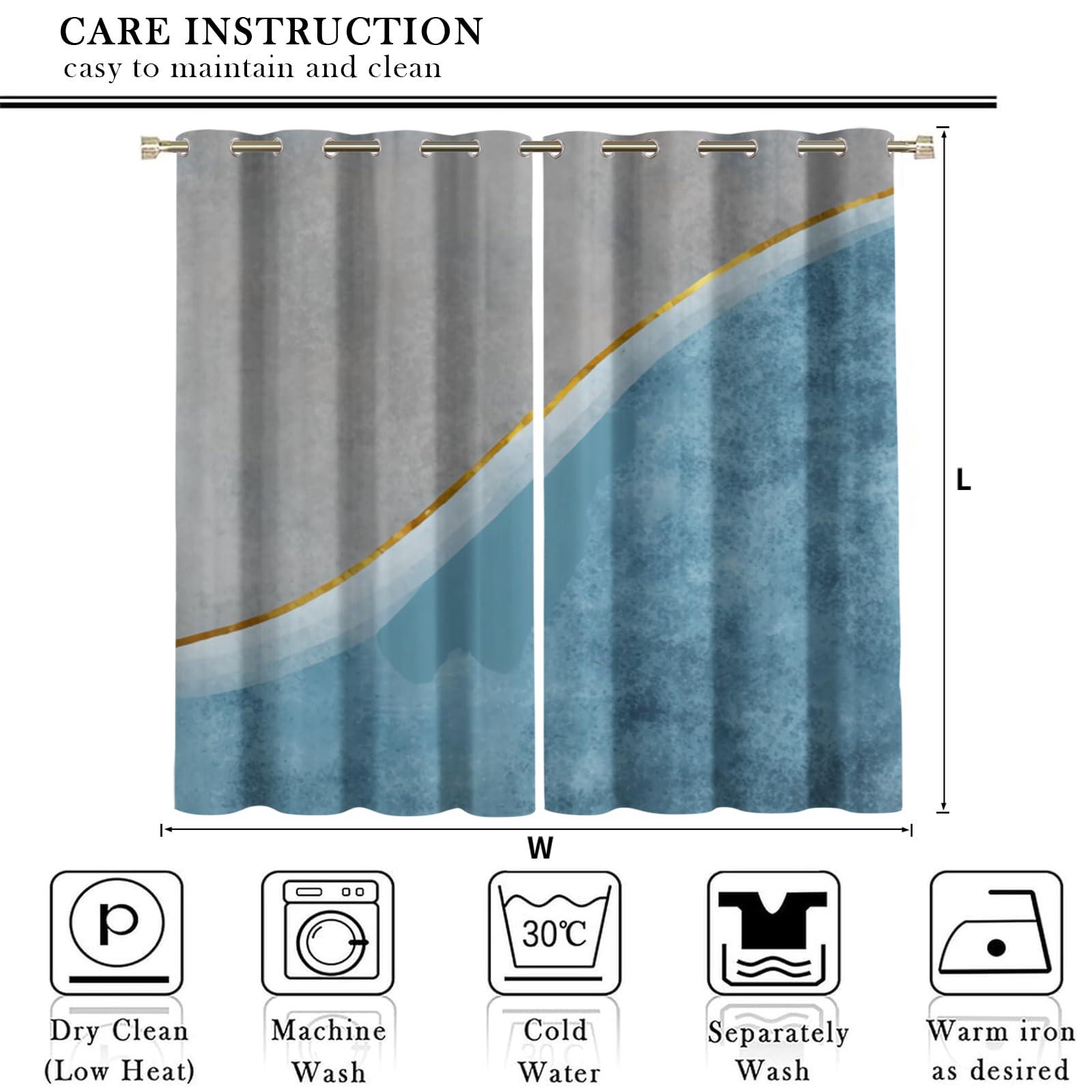 XAFIAUR XAFIAUR Abstract Blue Gray White Blackout Curtains, Gradient Geometric Stripe Art 2 Panels Window Drapes for Boy Girl Bedroom Living Room Black Out Curtains Home Decor Curtains 63" W x 72" L