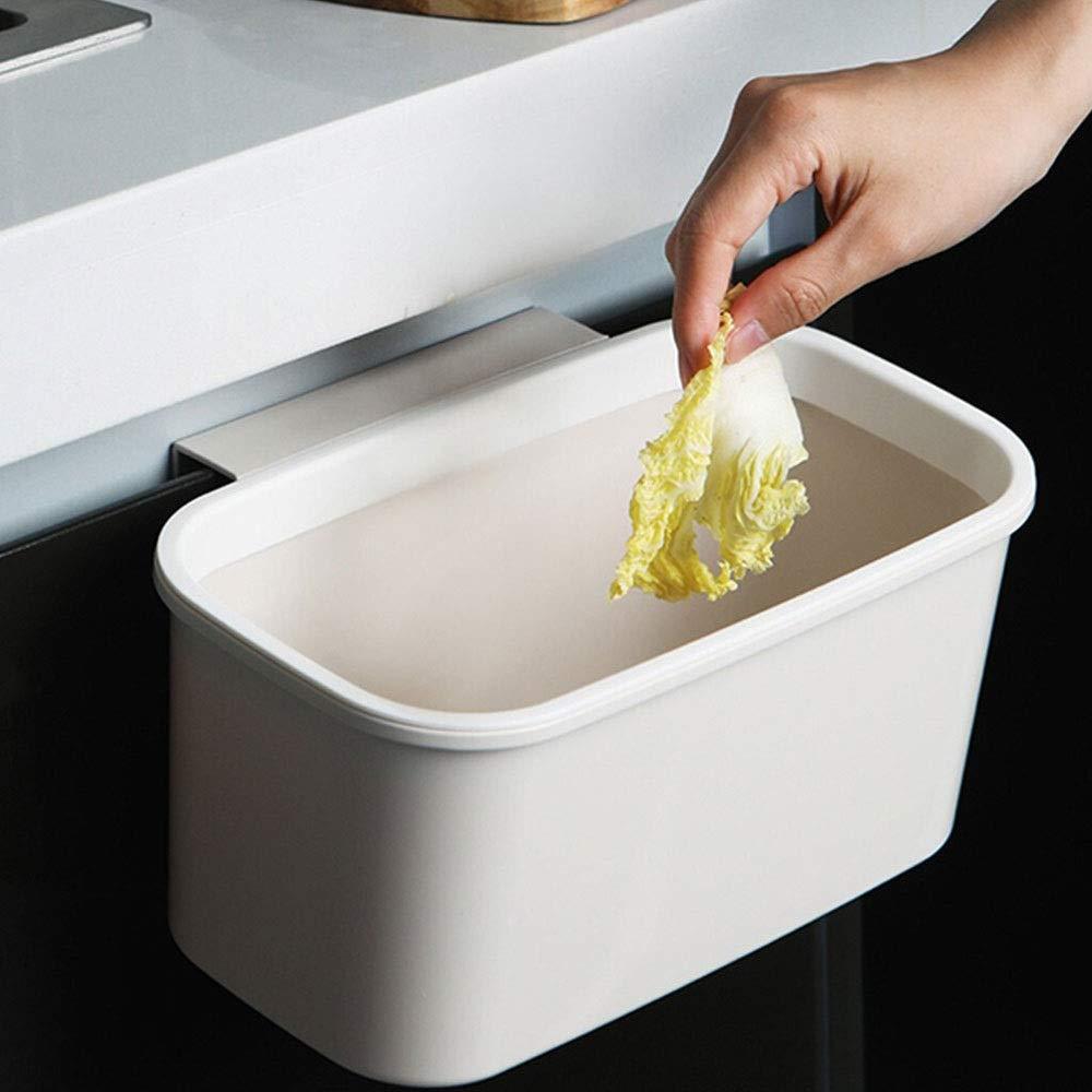 Suuim Garbage Bin Trash Can, Square Garbage Bag Holder Trash Can Kitchen Garbage Bag Cupboard Door Back Hanging Drawer Storage Rack Cabinet Trash Rack (White)