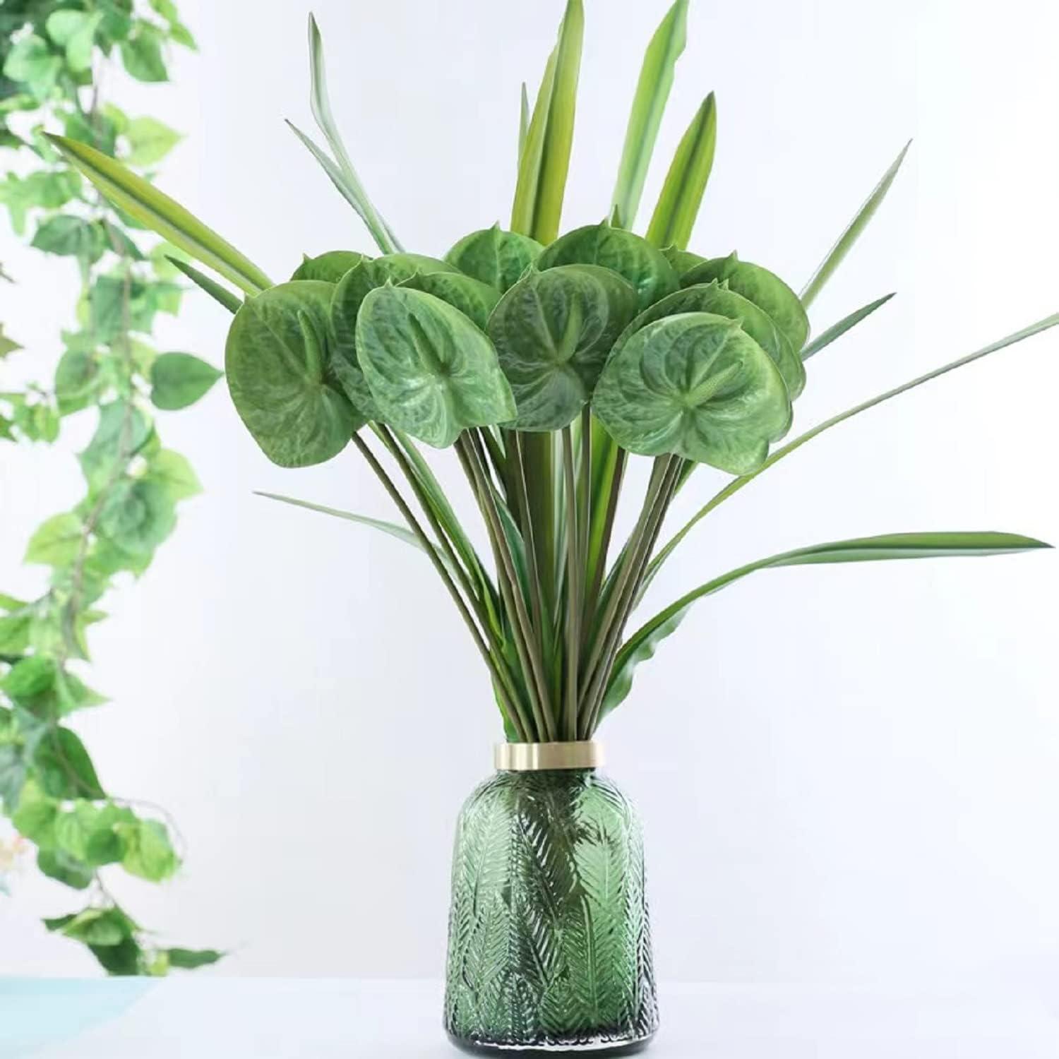 AtHomeYuyue AtHomeYuyue 22\" Artificial Anthurium Lily Flowers 3pcs Green Fake Tropical Flowers for Vase Bouquets Home Office Wedding DecorGreen