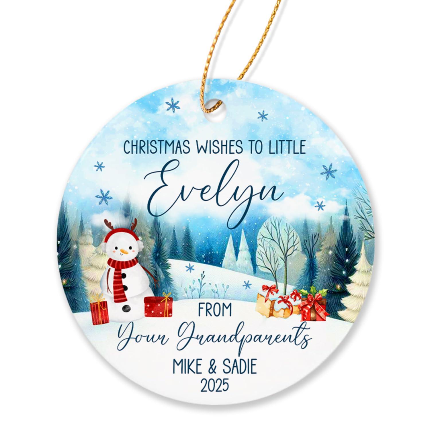 Yanria Christmas Wishes to Little from Your Grandparents Ornaments 2024, Personalized Grandkids Christmas Tree 2024 Ornaments, Custom Xmas Keepsake Gifts for Grandchildren from Grandparents with Name & Year
