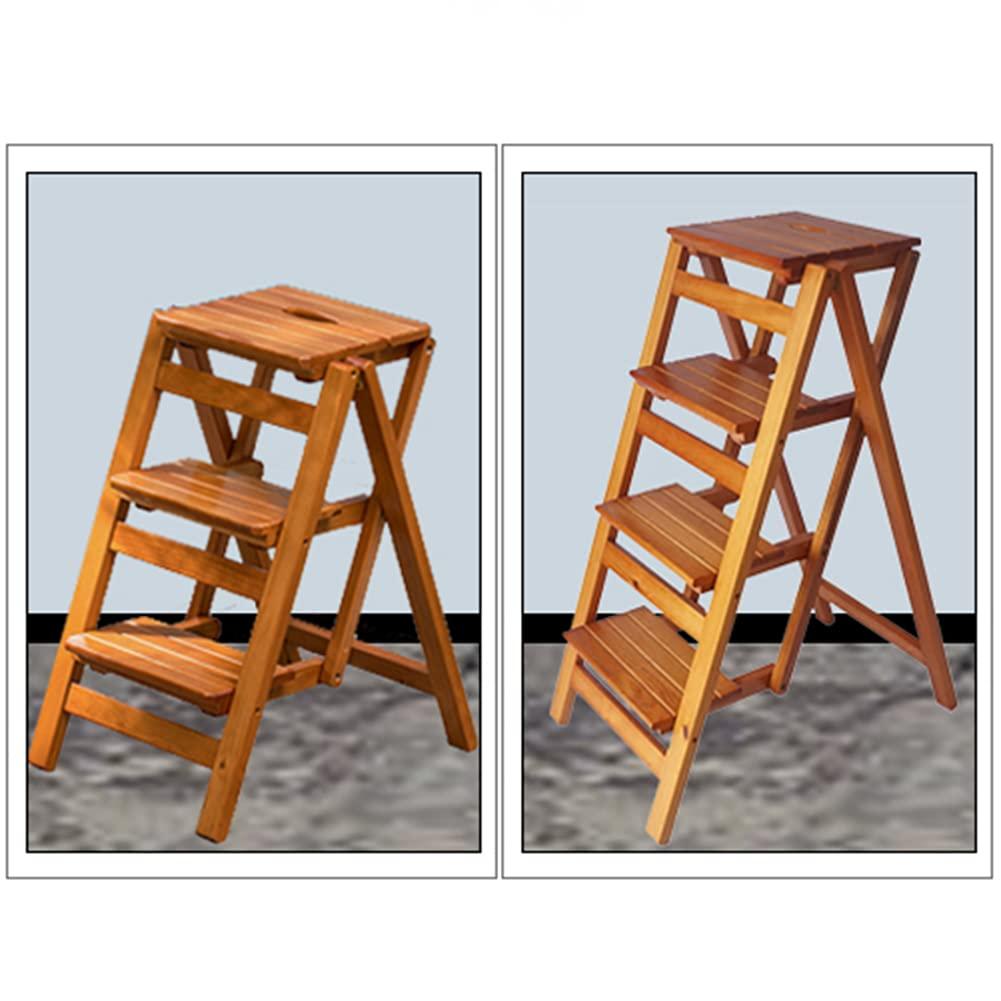 GFHQDPSC Wooden Folding Stepladder Wood Folding Step Stool for Adults & Kitchen Ladders Small Foot Stools Portable Shoe Bench/Flower Rack Durable (Wood Color1 3 Steps)