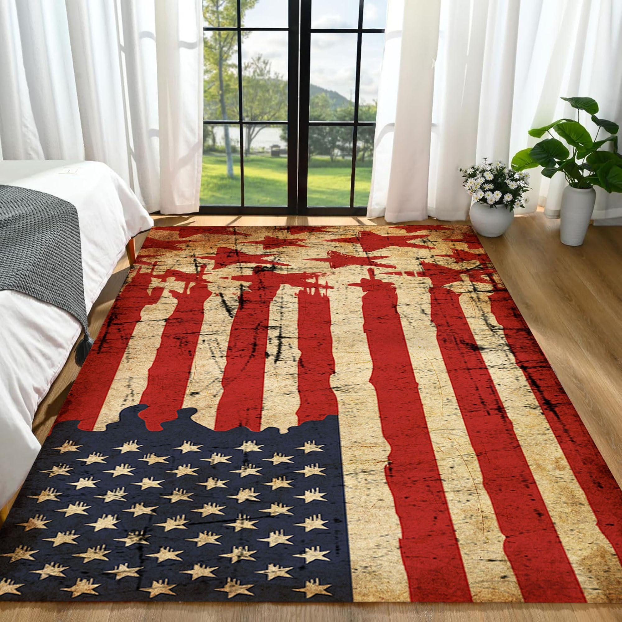 ZLXMN ZLXMN Retro American Flag Rug 5x6ft Old Chic Vintage USA Flag Rug Blue Red White Star Stripe Design Washable Flag Area Rugs for Independence Day Living Room Bedroom Rug Non-Slip Entrance Carpet