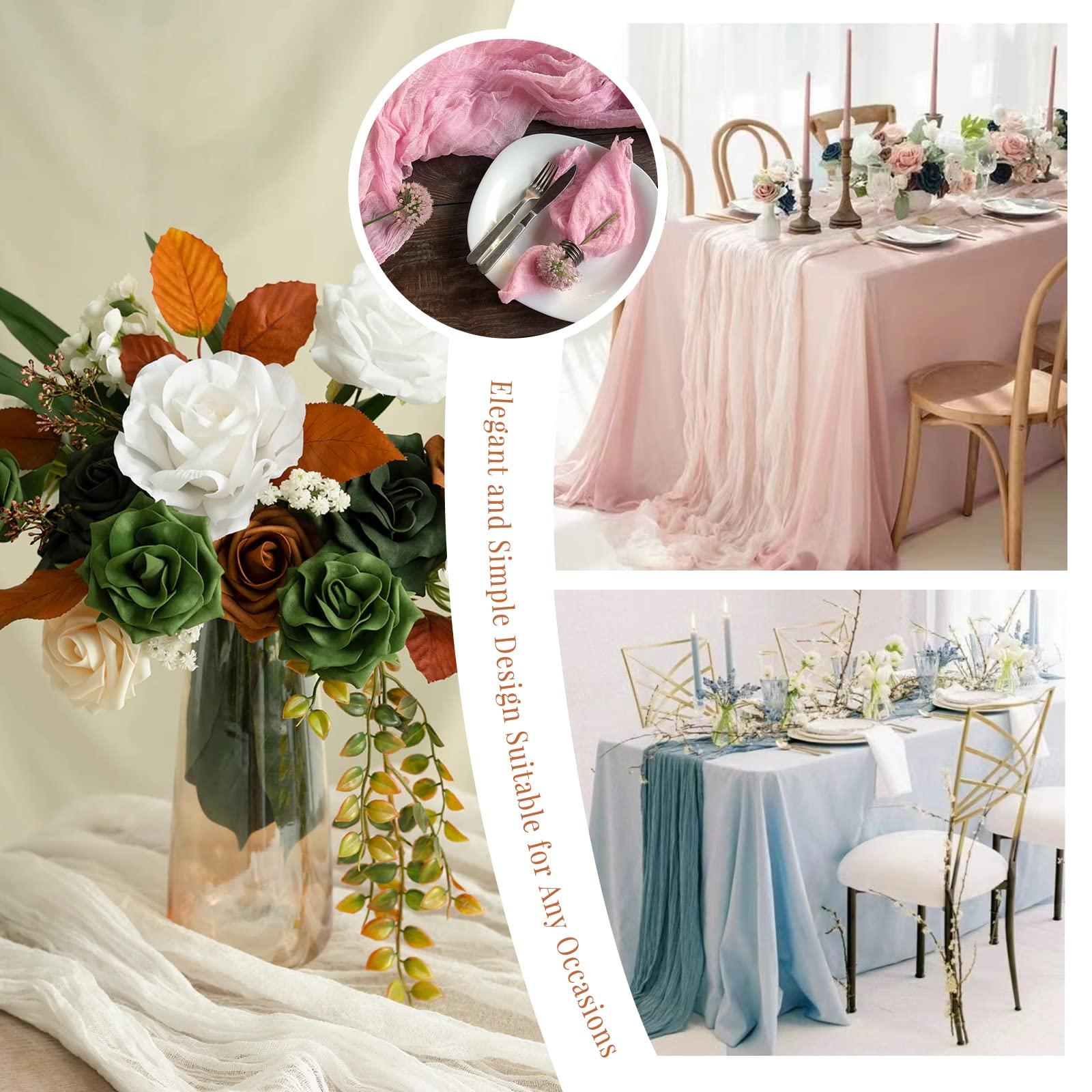 YMHPRIDE 12 Pack Cheesecloth Table Runner 35 x 120 inch Long Boho Cheese Cloth Gauze Table Runners Semi Sheer Table Runner for Wedding Decor, Bridal Shower, Birthday Party (Red)