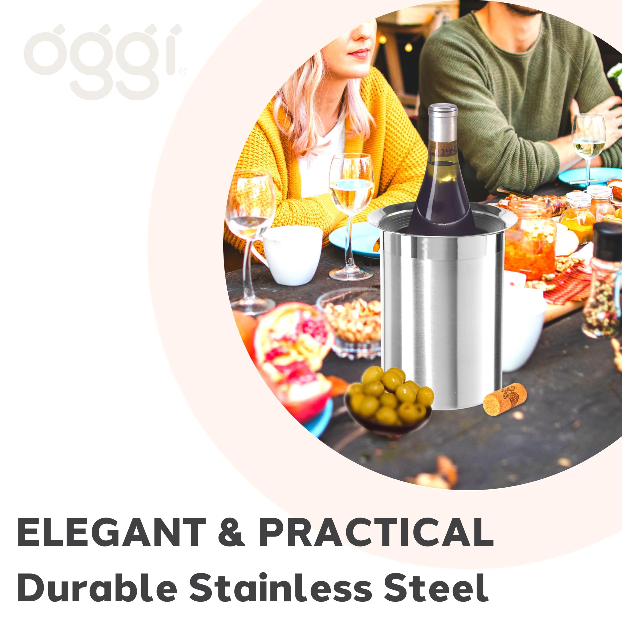 Oggi OGGI Iceless Wine Chiller with Removable Cooler Inserts - Highly Rated Wine Bottle Chiller and Single Wine Bottle Cooler, Ideal Wine Gifts; Keeps Wine Chilled for Hours, Stainless Steel