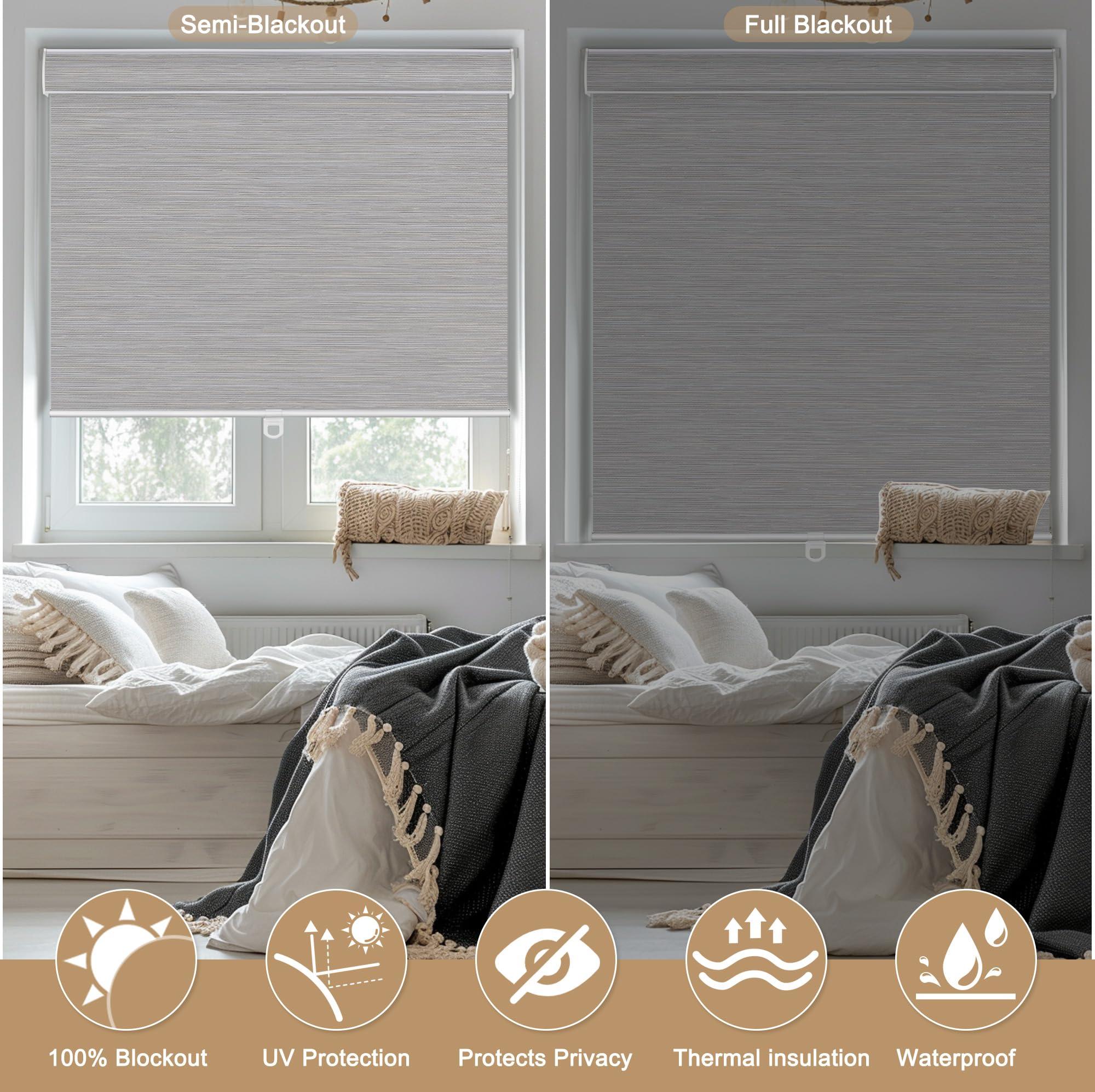 PQRSHADE PQRSHADE 100% Blackout Window Shades Pull Down for Indoor, Custom Room Darkening Striped Jacquard Fabric Roller Window up and Down Blinds with Thermal Insulated Easy to Install(88" W x 96" H) S-Gray