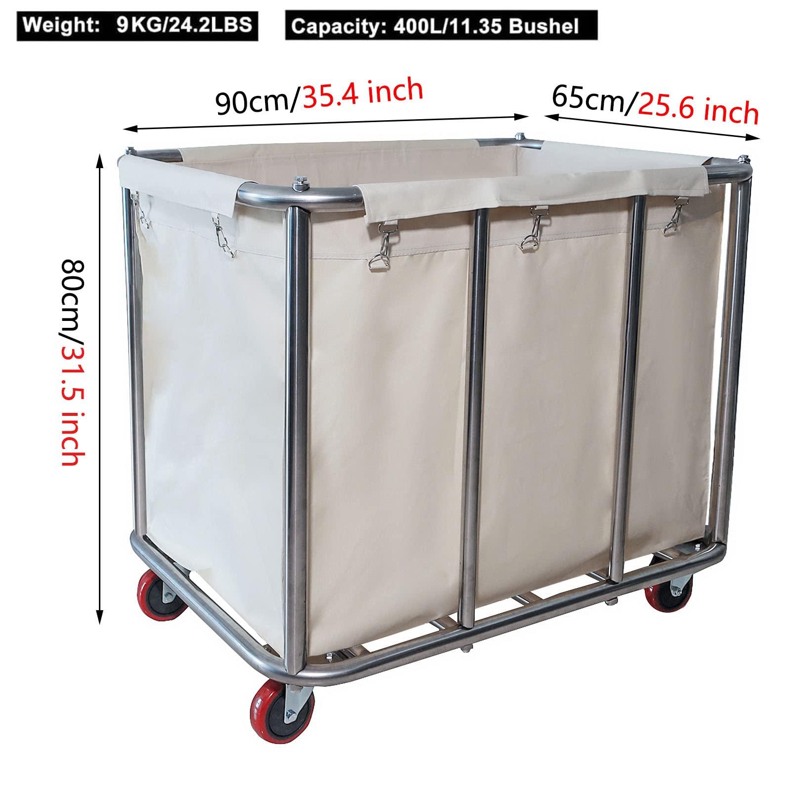 Graywlof Large Laundry Cart,11.35 Bushel Sturdy Commercial Large Stainless Steel Laundry Basket with Wheels, Heavy Duty Rolling Laundry Hampers for Large Family260 Lbs Load