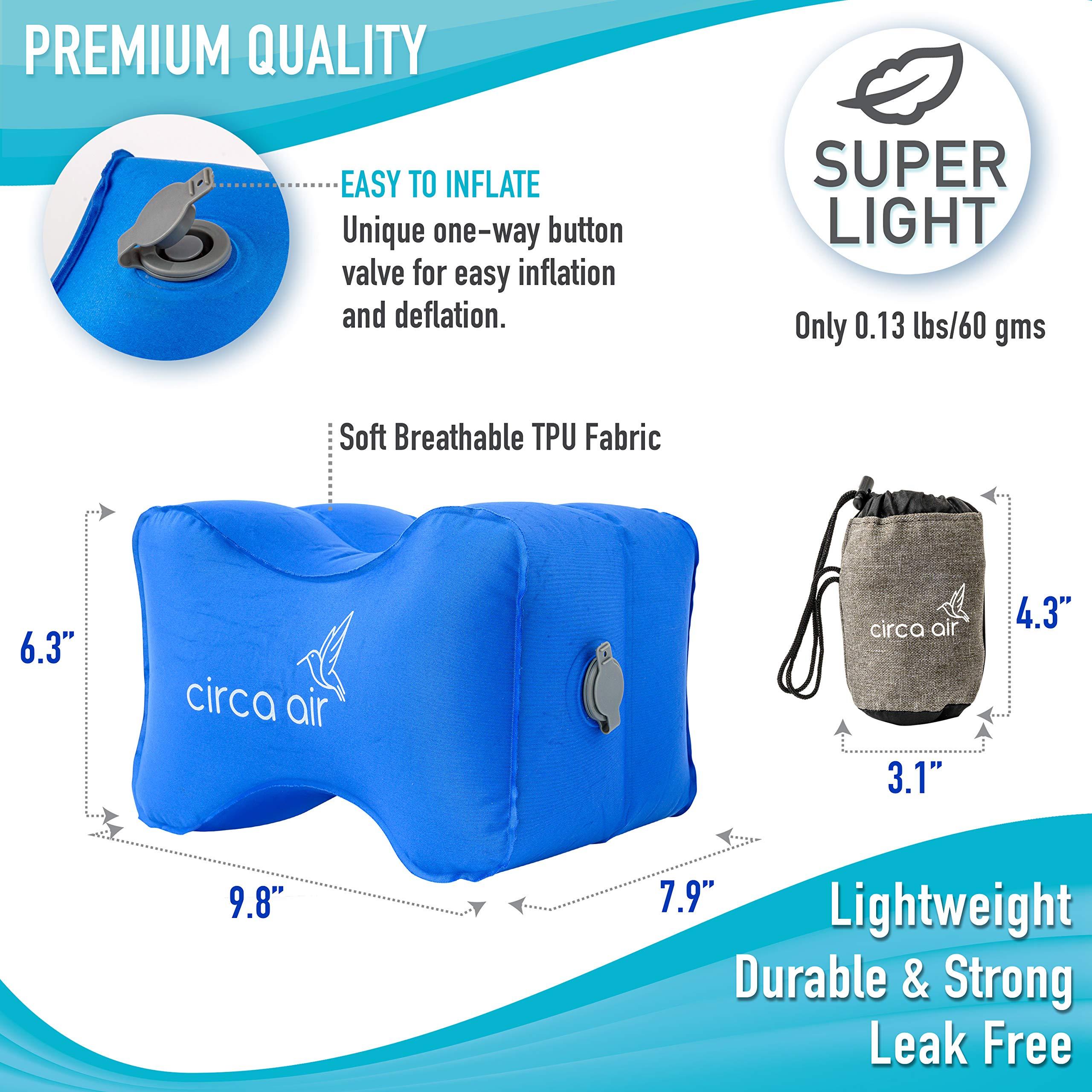 Circa Air Circa Air Inflatable Knee Pillow (Blue) and Mini Pump Bundle - Travel Knee Pillow for Side Sleepers, Sciatica Relief, or Joint Pain + Rechargeable USB Mini Air Pump, Small Portable Travel Pump