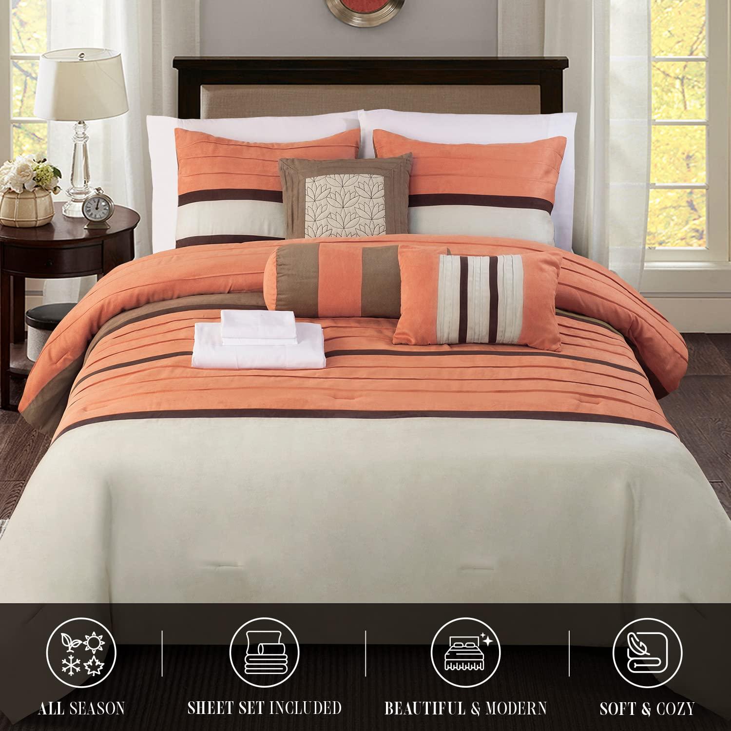 Elegant Comfort Elegant Comfort 12-Piece Bed-in-a-Bag, Cirena Microsuede Comforter Collection with 6-Piece Sheet Set, Smart Pockets and Decorative Pillows, All Season Bedding, 12PC Cirena, King, Dusty Rose