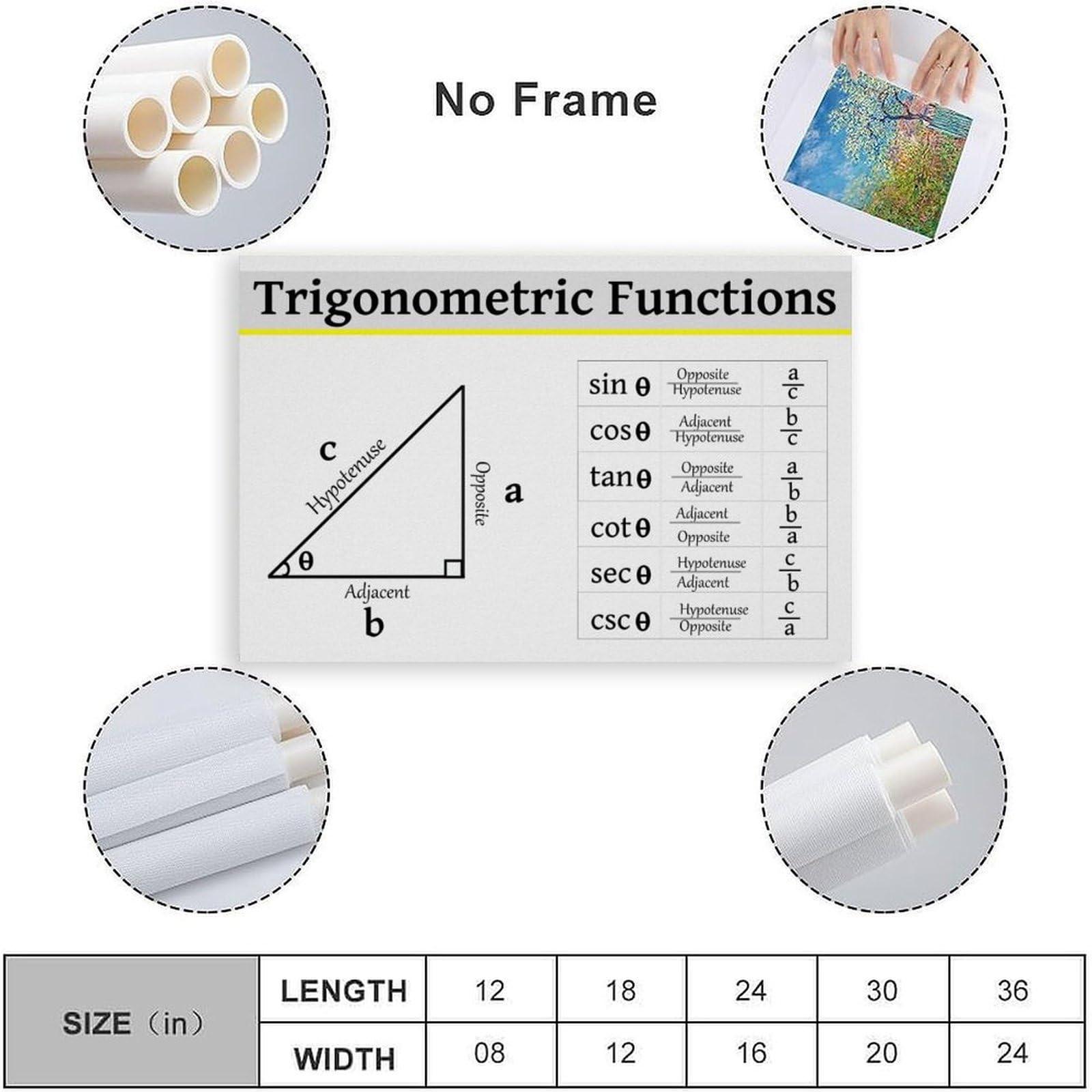 CHENMINGMM Trigonometry Rules Poster Trigonometric Functions Chart And Cheat Sheet Art Poster (3) Canvas Art Wall Poster Printing Office Bedroom Aesthetic Poster Living Room 24x16inch(60x40cm) Unframe-style