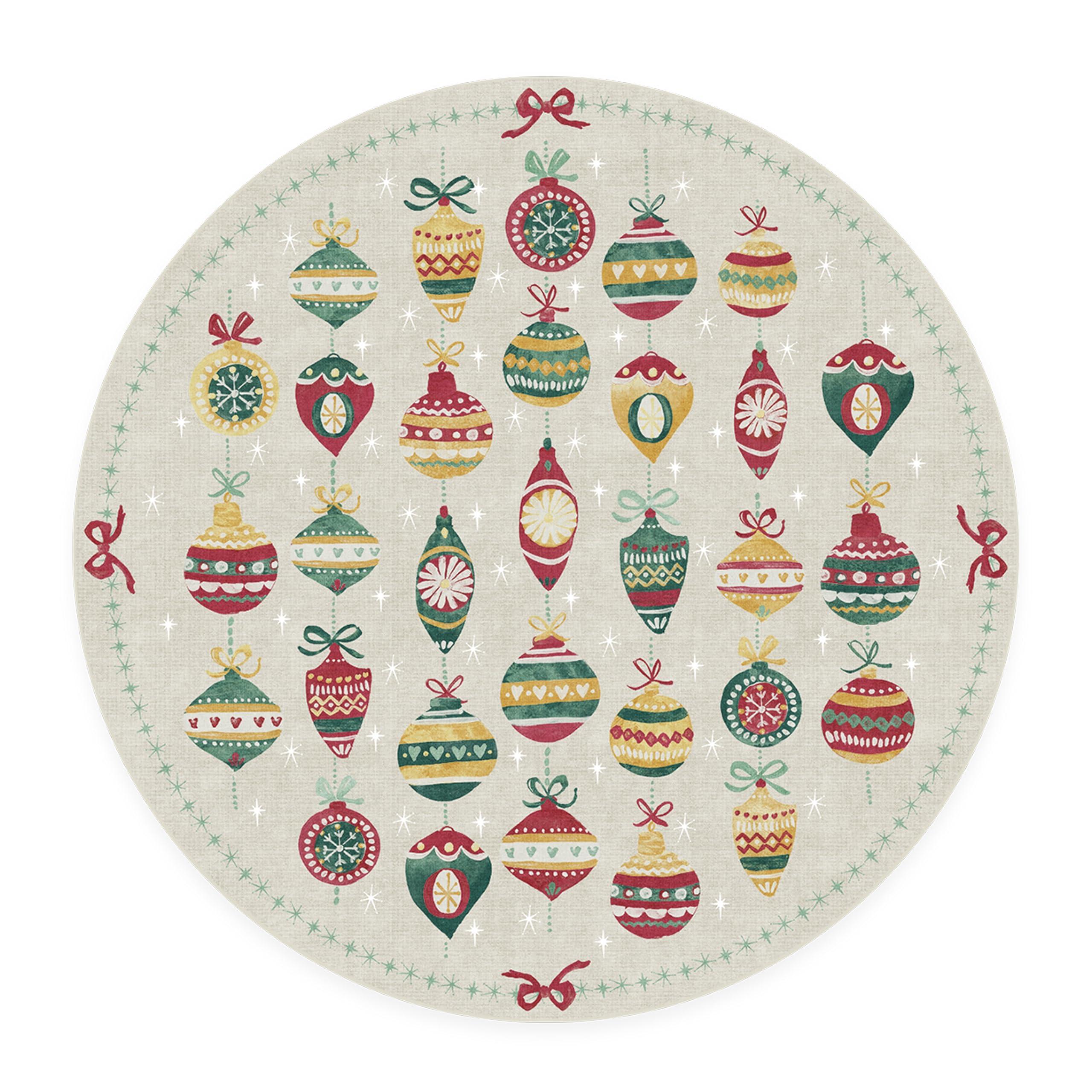 RUGGABLE RUGGABLE Washable 6 ft Round Rug, Festive Garland White, Premium Christmas Rugs for Living Room, Bedroom, Kitchen, Office, Classroom with Gripper Non Slip Pad, Festive Garland White