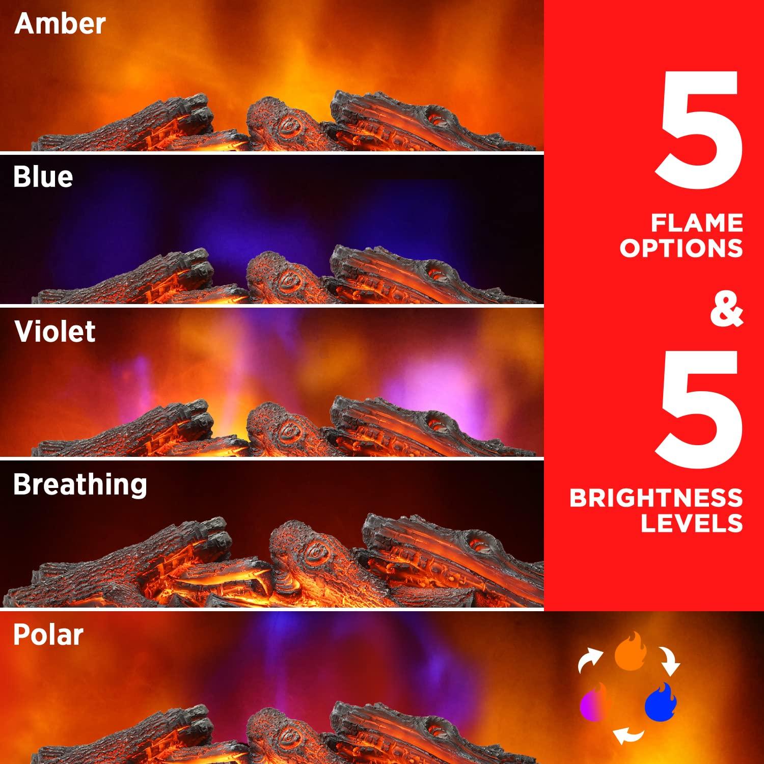 TURBRO TURBRO Eternal Flame 26-Inch Infrared Quartz Electric Fireplace Log Heater, Realistic Lemonwood Logs, Adjustable Flame Colors, Remote Control, Thermostat, Timer, EF26-LG, 1500W