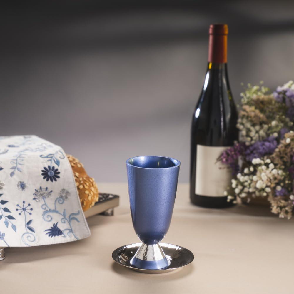 Emanuel EMANUEL Yair Kiddush Cup Anodized Blue Aluminum with Hammered Finish (CUK-4)