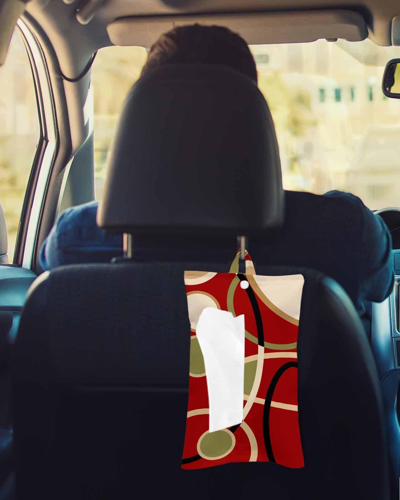 DOME-SPACE Tissue Box Cover, Red Brown Simple Line Circular Texture,2 Piece Rectangular Reusable Tissue Box Holder Hanging Tissue Bag for Bathroom,Office