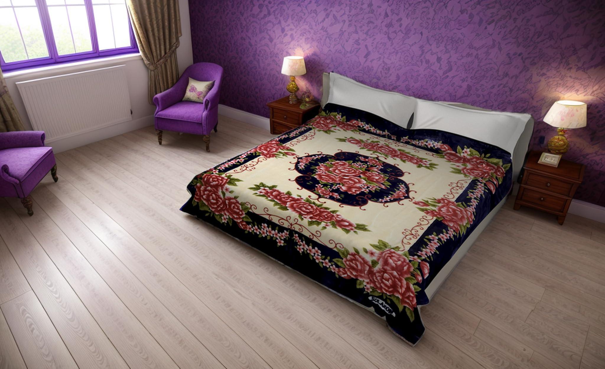 SOLARON SOLARON Korean Super Thick Heavy Weight Mink Blanket bed comforters bedspreads bedding comforter (King, 60 Flower Purple)