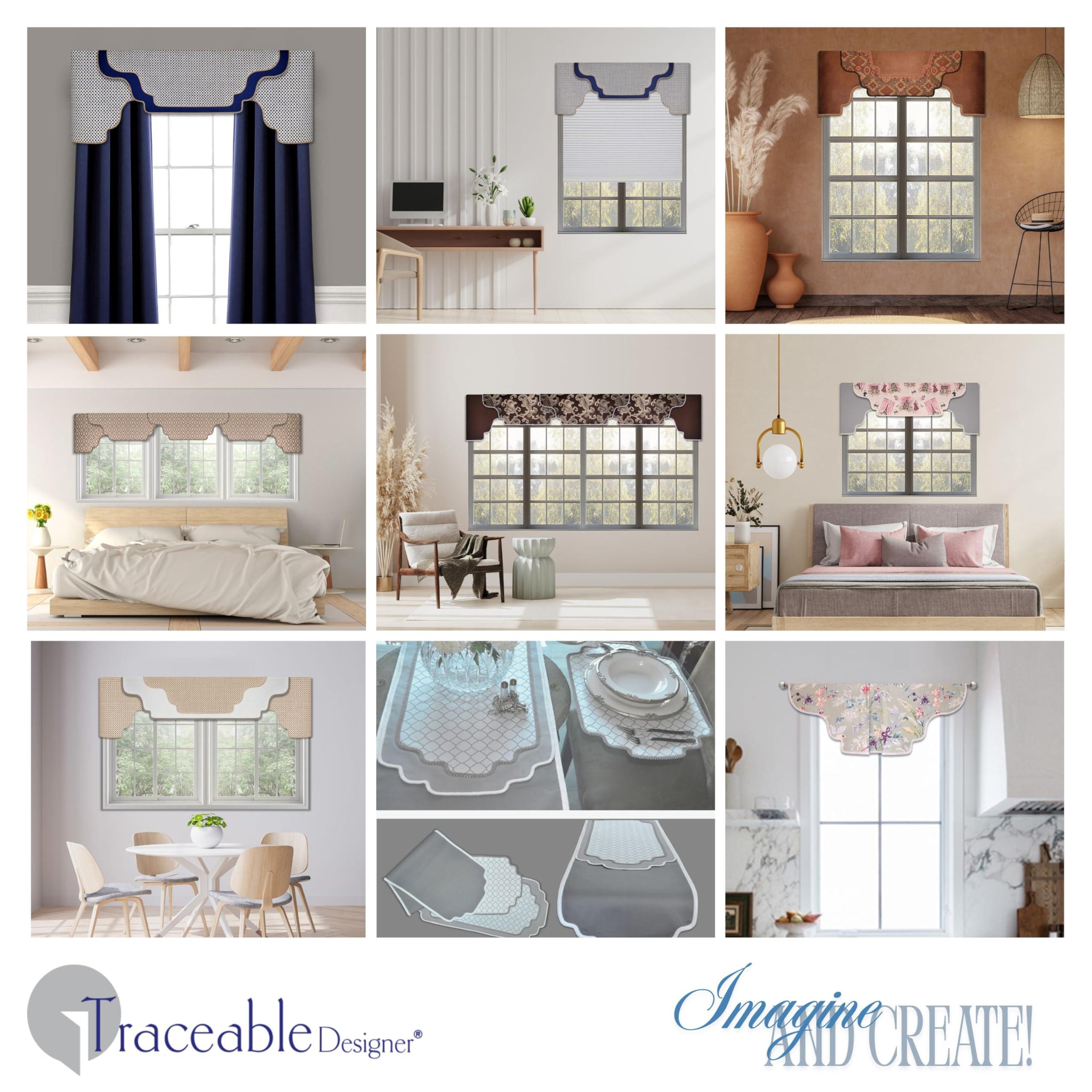 Traceable Designer Traceable Designer Arched Cornice Valance, Patented Sewing Alternative; Kit; Make No-Sew Curtains for Bedroom, Living Room,Use Over Shades or Drapes; Lined; Rod Pocket