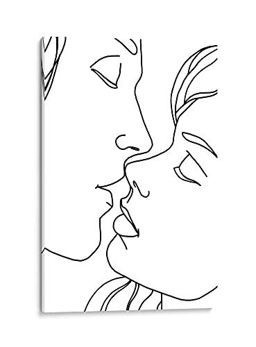 INTALENCE ART INTALENCE ART Couple Kiss Line Drawing Wall Art Decor Modern Minimalist Print on Canvas, 24x32 inches Romantic Lovers Picture Home Decor,Unique Black and White Living Room and Bedroom Poster Decoration. Classic Wrapped Artwork. Easy and Ready to Hang