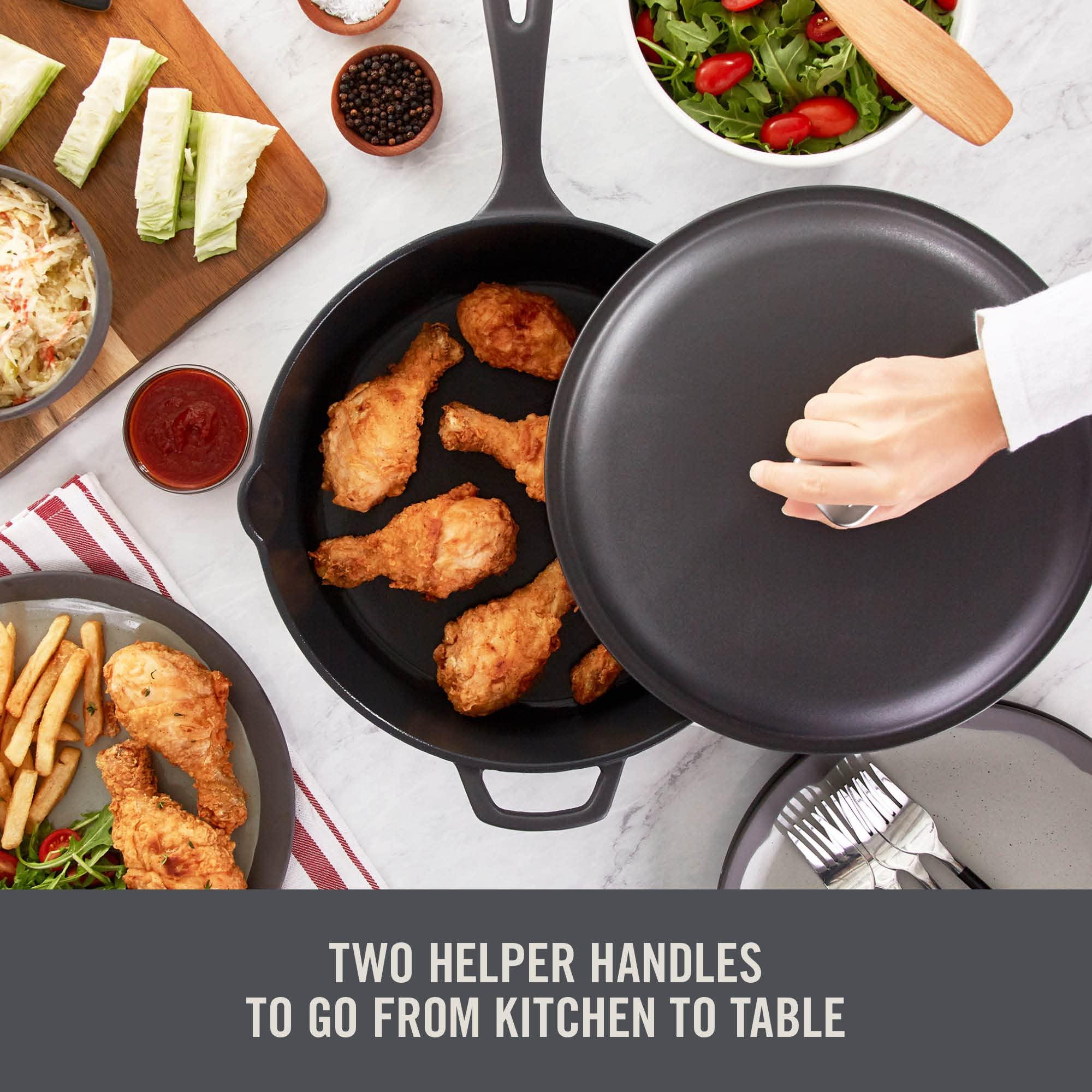 DASH Zakarian by Dash 4.5QT Nonstick Cast Iron Deep Skillet with Cast Iron Lid for Family-Sized Meals, Frying, Roasting, Baking, One-Pot Meals and More - Black