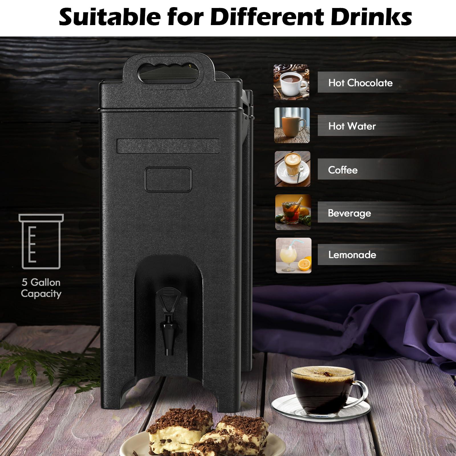 COSTWAY COSTWAY Insulated Beverage Dispenser, 5 Gallon Ice and Hot Drink Server with Handles for Catering, Food-grade LLDPE Material, Keep Hot Chocolate Coffee Tea Warm, Hot beverage Dispenser for Party