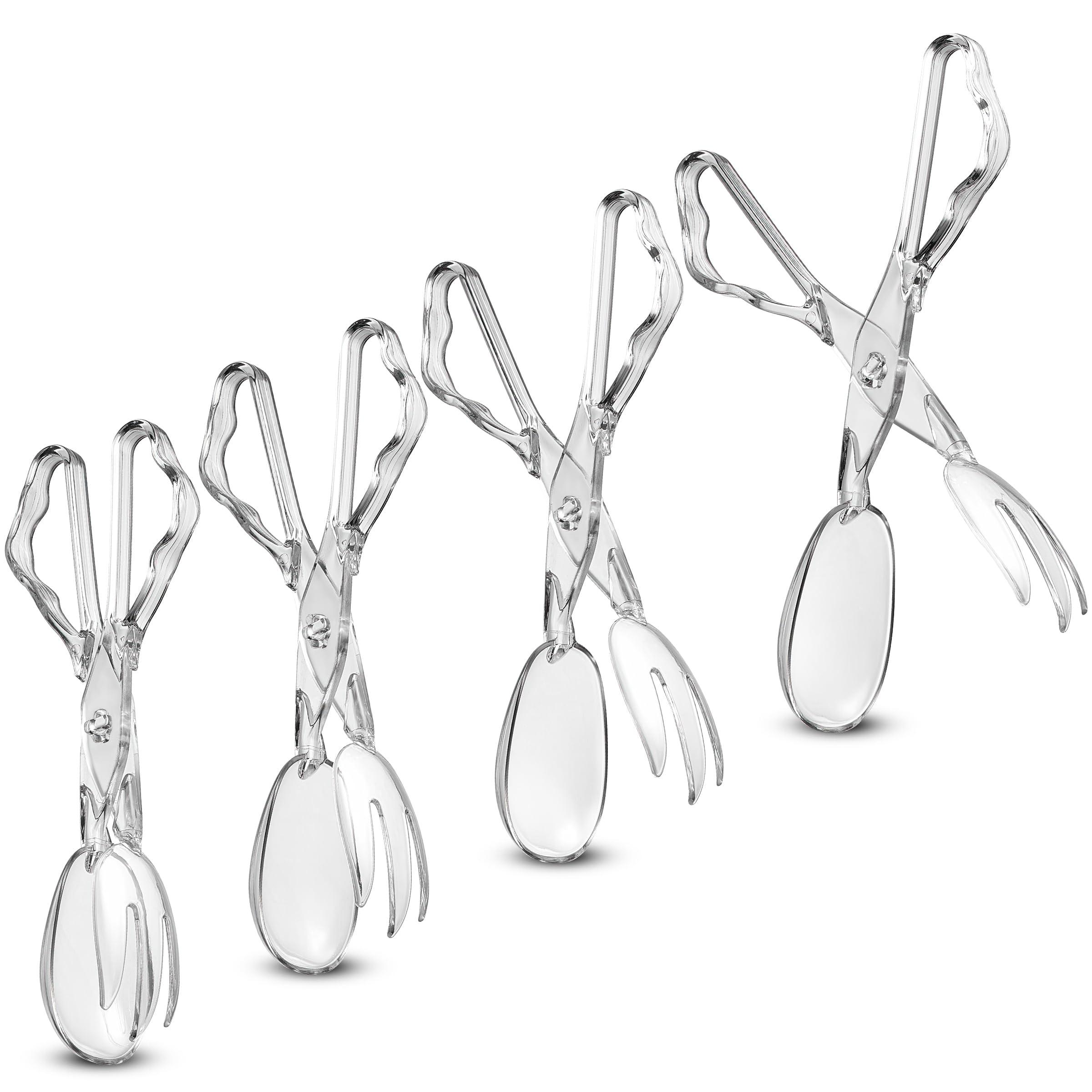JoyServe 4-Pack 11-Inch Clear Plastic Scissor Salad Tongs - Premium, Heavy-Duty, Reusable Serving Utensils for Catering, Cooking, Buffets, Party Supplies, and Weddings, Dishwasher Safe