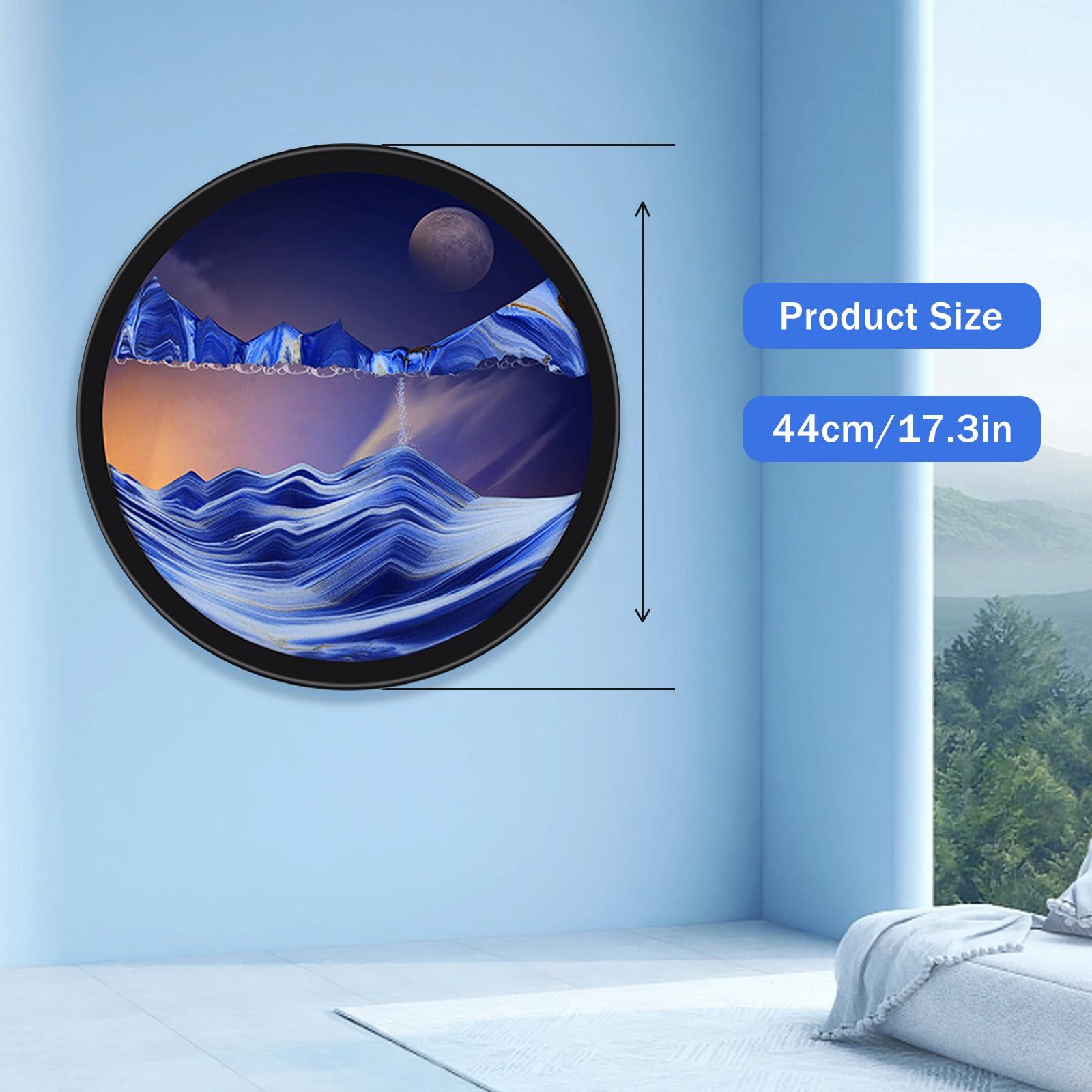 BBYYT Sand Art Liquid Motion, Moving Sand Art, Wall Mounted Rotate Sculpture, Wall Art Deep Sea Sandscape Room Decoration, Glass Crafts Solid Wood Frame, Relaxing Mood Home Office Work Decor(Blue, 17.3'')