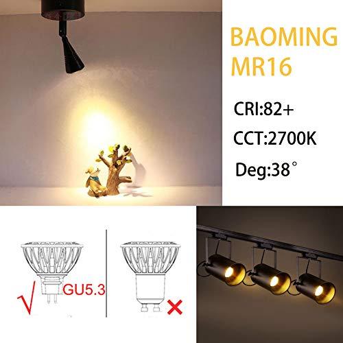 BAOMING BAOMING MR16 LED Bulb 5W, 50 Watt MR16 Halogen Equivalent, 2700K Soft Warm White,12V Low Voltage, Landscape Lighting/Track Lighting, GU5.3 Base 38° Light Not-Dimmable 6-Pack