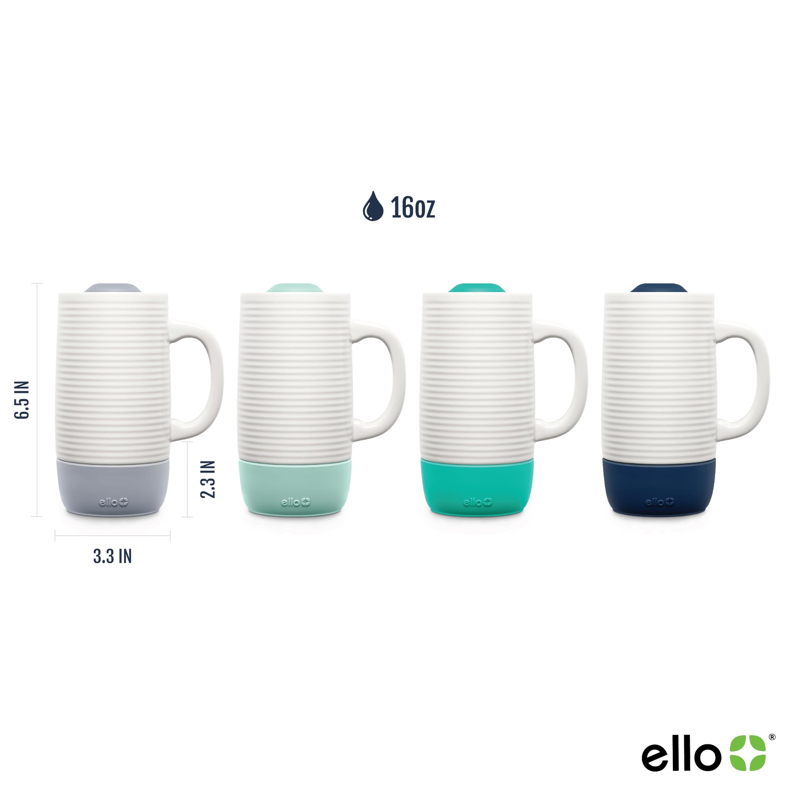 Ello Ello Jane 18oz Ceramic Travel Mug with Handle, Splash-Resistant Slider Lid and Built-in Coaster, Perfect for Coffee and Tea, BPA Free, Dishwasher Safe, Holiday Gift Her Him, Gray