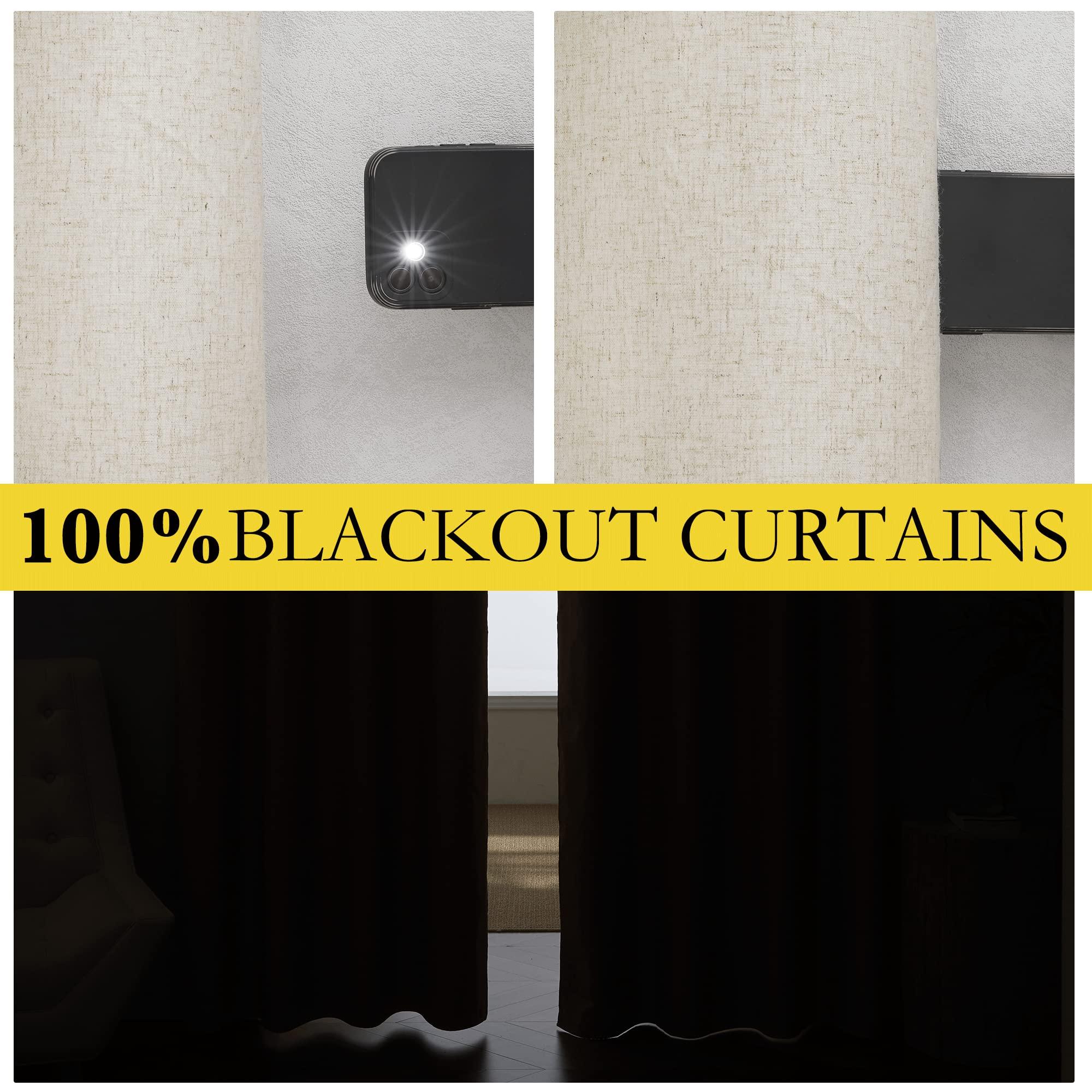 NICETOWN NICETOWN Natural 100% Blackout Linen Curtains 84 inches Long Burg 2 Panels Set for Bedroom, 52" Wide, Farmhouse Thick Completely Blackout Window Treatment Thermal Insulated Drapes for Living Room