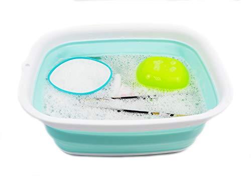 SAMMART SAMMART 9.45L (2.5 Gallon) Collapsible Tub - Foldable Dish Tub - Portable Washing Basin - Space Saving Plastic Washtub (White/Lake Green, M)