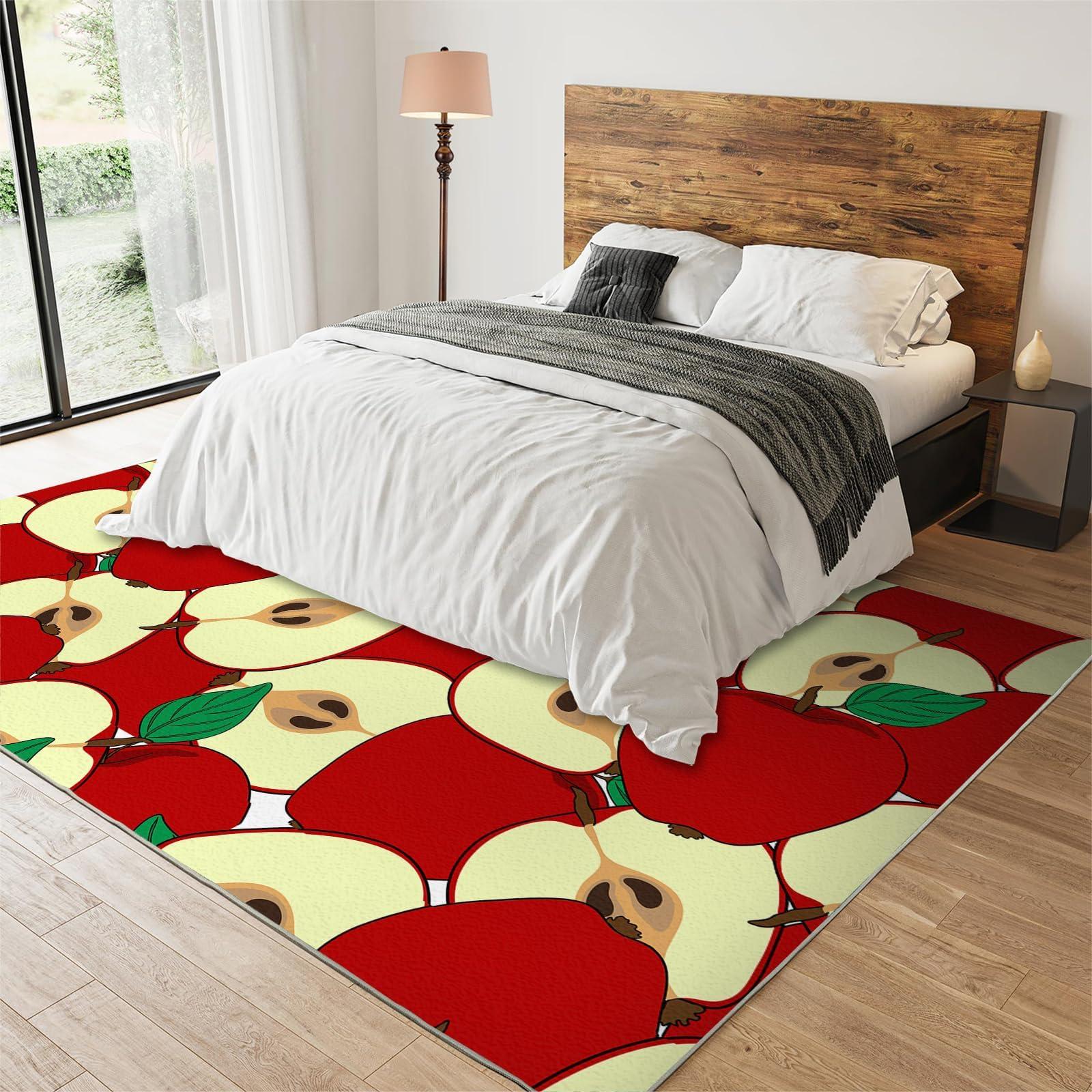 FXOURA Cartoon Fruit Apple Slice Area Rugs, Fresh Red Apples Indoor Carpet, Decorative Carpet Non-Slip Large Area Easy to Clean, Suitable for Kids Boys Girls Living Room Bedroom Game Room 3ftx5ft