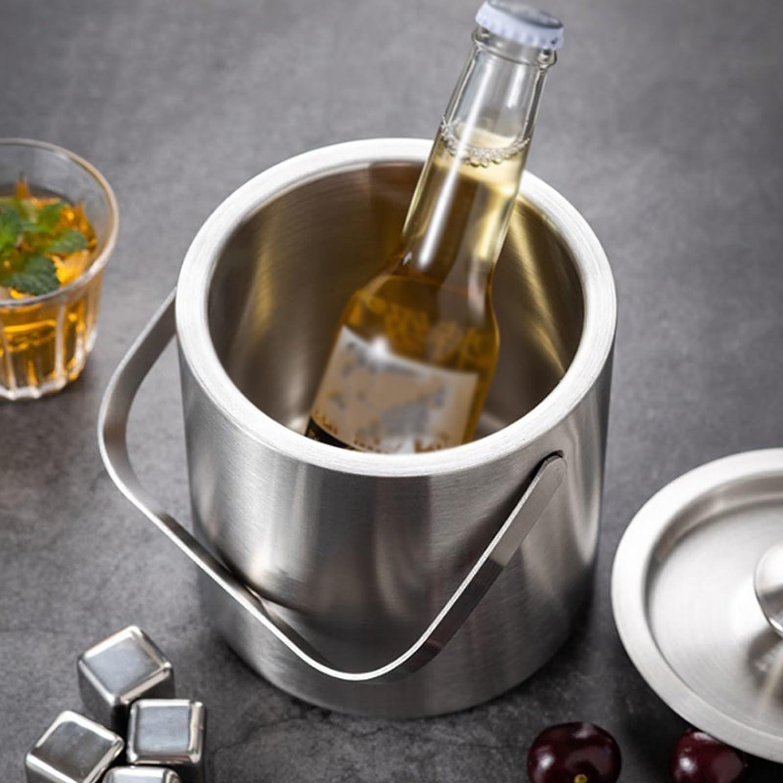 MACIUM Ice Bucket for Cocktail Bar Metal Double Wall Ice Bucket with Lid, 1.3L Stainless Steel Insulated Ice Bucket for Cocktail Bar, Wine, Home Bar Accessories, Parties, Champagne Bucket Stainless Steel Ice