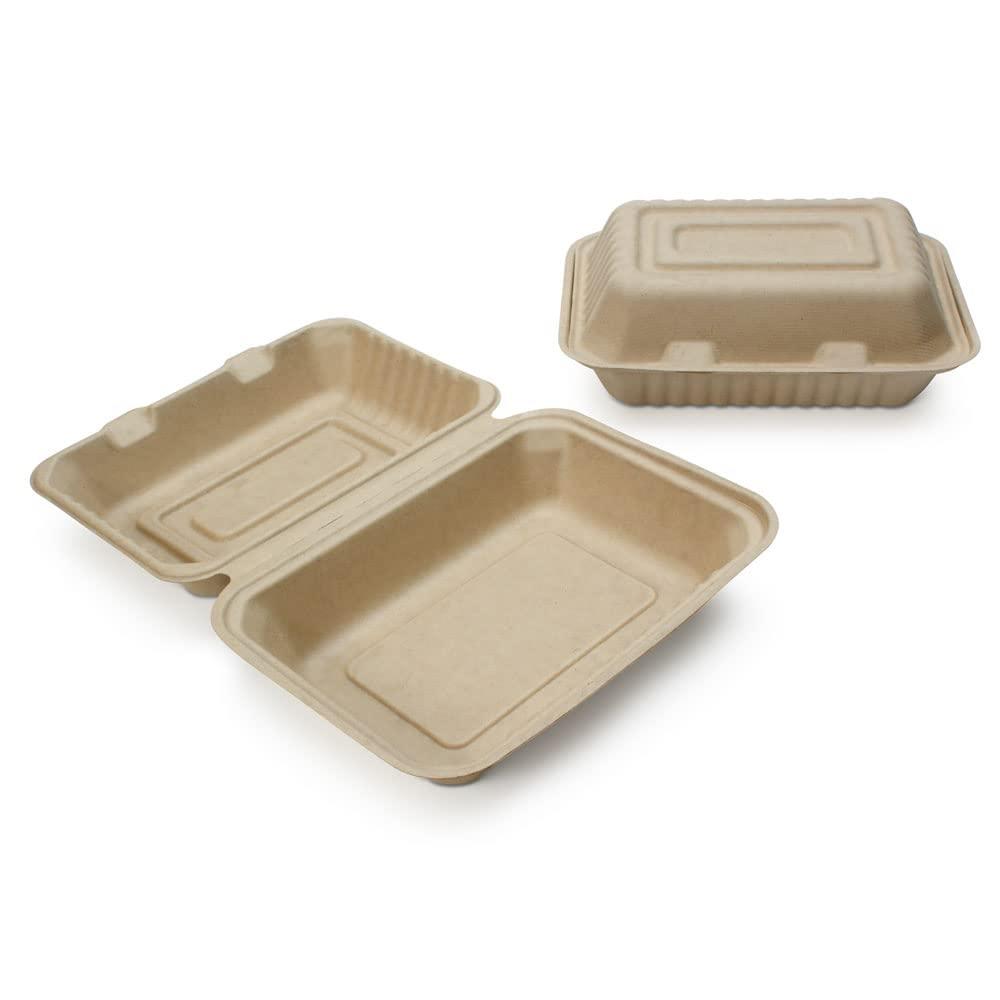 Earth's Natural Alternative 100% Compostable Disposable Food Containers with Lids [9”X6” 500 Pack] Eco-Friendly Take-Out TO-GO Containers, Heavy-Duty, Biodegradable, Unbleached by Earth's Natural Alternative