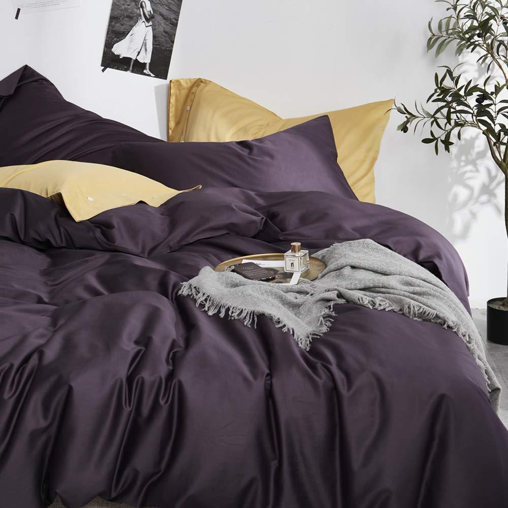 EAVD EAVD Modern Style Dark Purple Duvet Cover King Soft Cotton Reversible Purple Bedding with 2 Button Pillowcases Luxury Solid Color Dark Purple Comforter Set with Zipper Closure