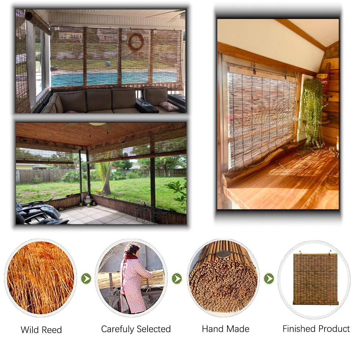 RYPDKM Bamboo Roller Blinds Sunshades For Indoor/Outdoor Patio Porch Privacy, Blackout Bamboo Shades 26" 34" 36" 40" 42" 46" 48" 54" 60" 66" 72" 77" Wide, Natural Roll Up Window Blinds Cordless(Size:50"Wx84"