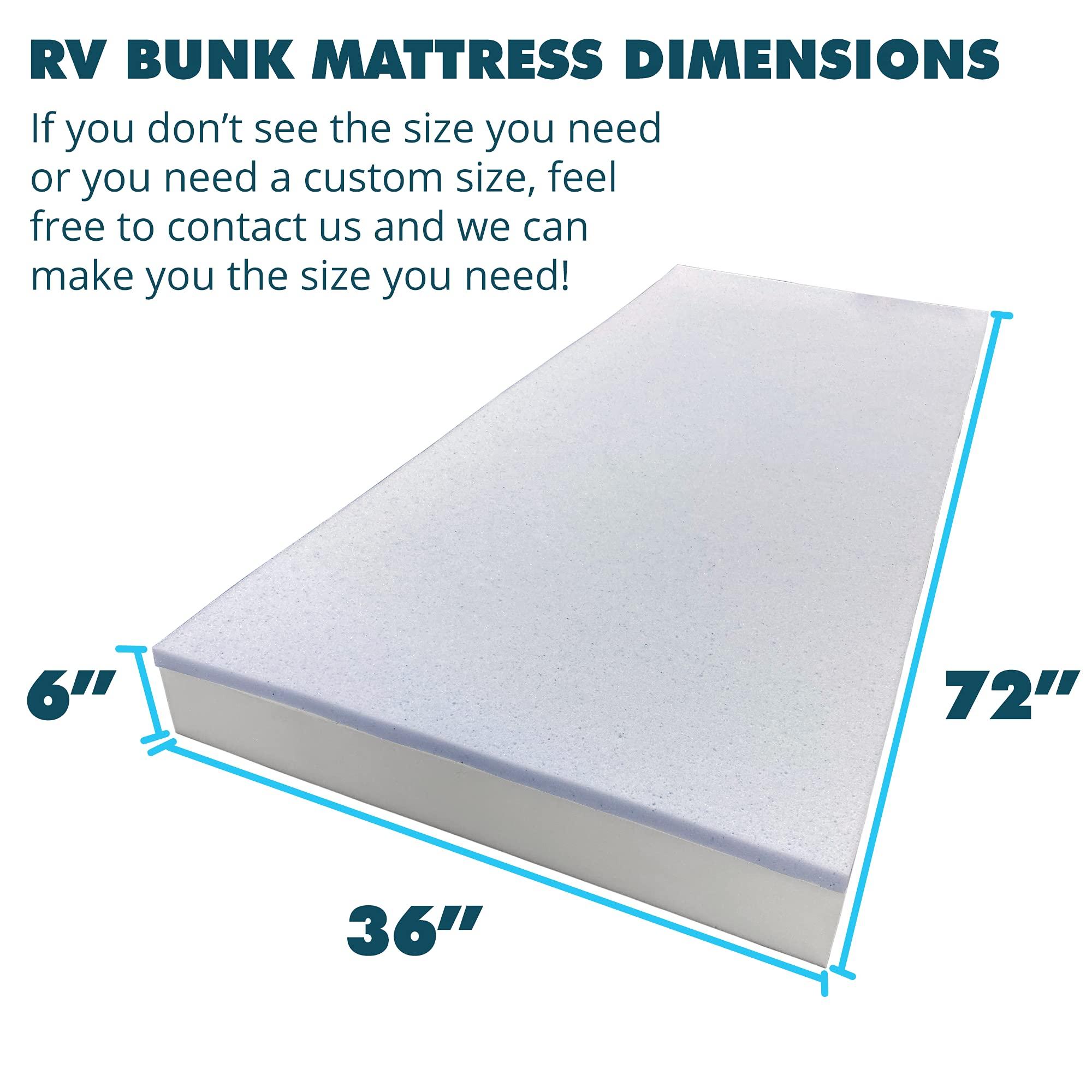 Foamma Foamma 6\" x 36\" x 72\" Gel Memory Foam RV Bunk Mattress Replacement, Medium Firm, Pressure Relieving, Cooling Premium Comfort, USA Made, No Cover