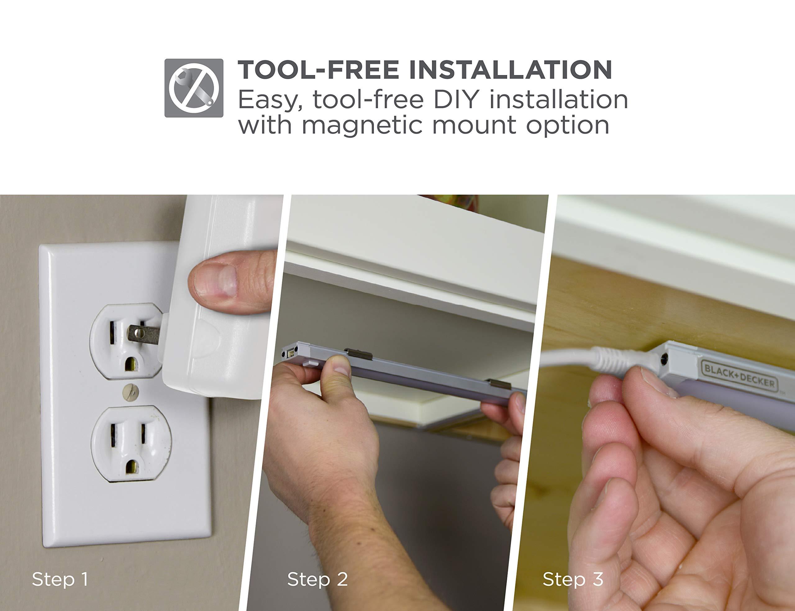BLACK+DECKER BLACK+DECKER LED Under Cabinet Lighting Kit, 3-Bars, 12in. Each, DIY Tool-Free Install w/Magnetic Option, Daylight, 5000K, 1290 Lumens (LEDUC12-3DK)