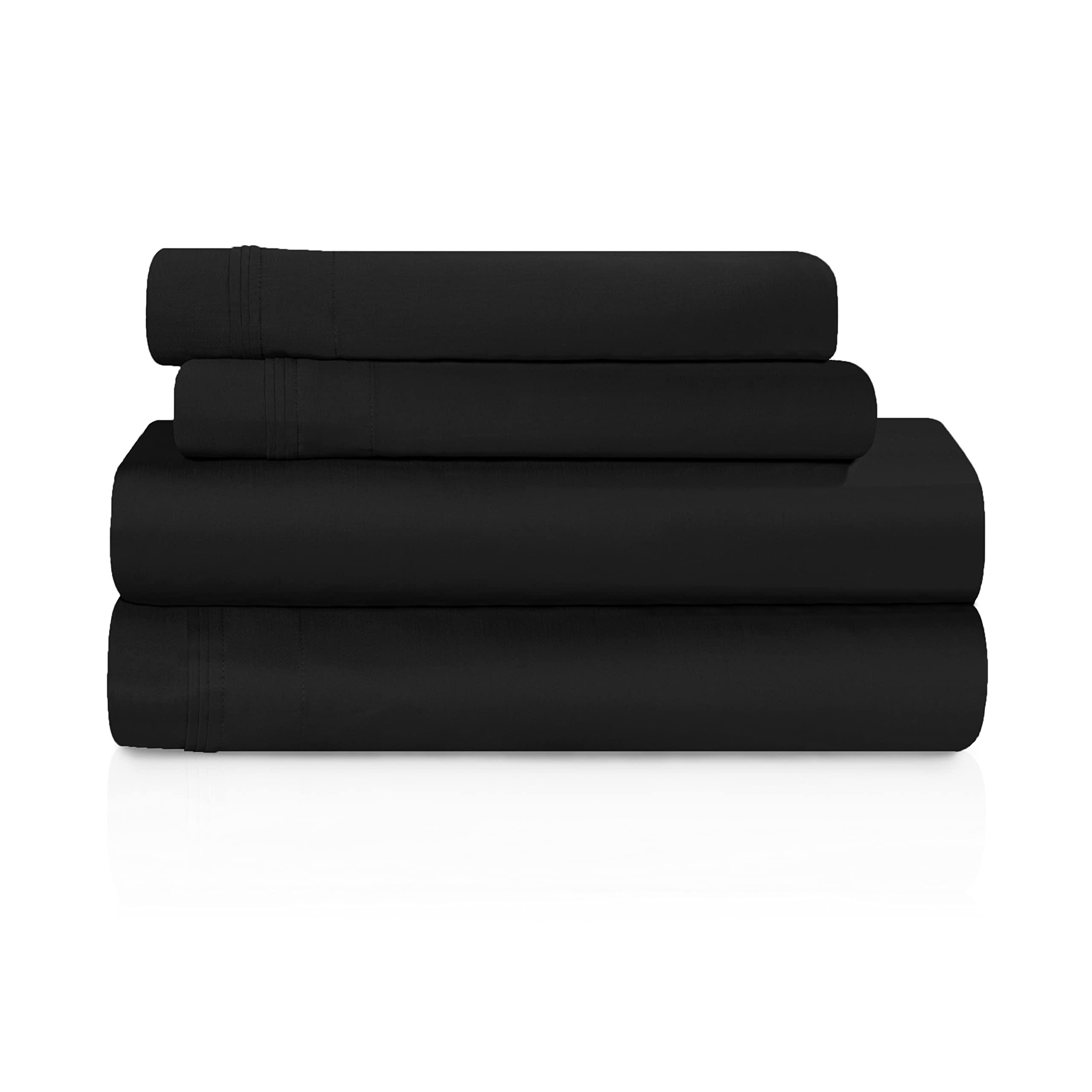 SUPERIOR Superior Egyptian Cotton 4 Piece Sheet Set, Luxury 1500 Thread Count, Eco-Friendly, Sustainable Sheets, Ultra-Soft Basics, Solid, Deep Pocket Fitted Sheet, Flat Sheet, Pillowcases, Queen, Black