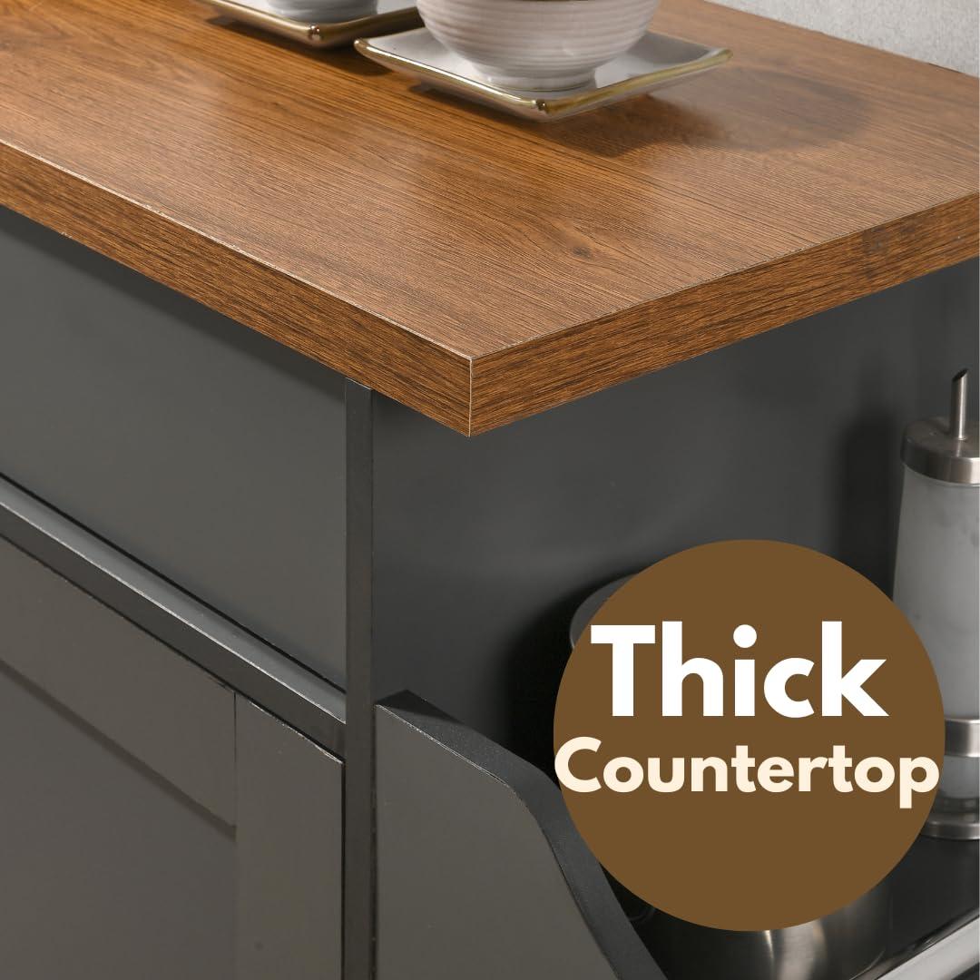 Hodedah Hodedah Kitchen Island with Spice Rack, Towel Rack & Drawer, Grey with Oak Top