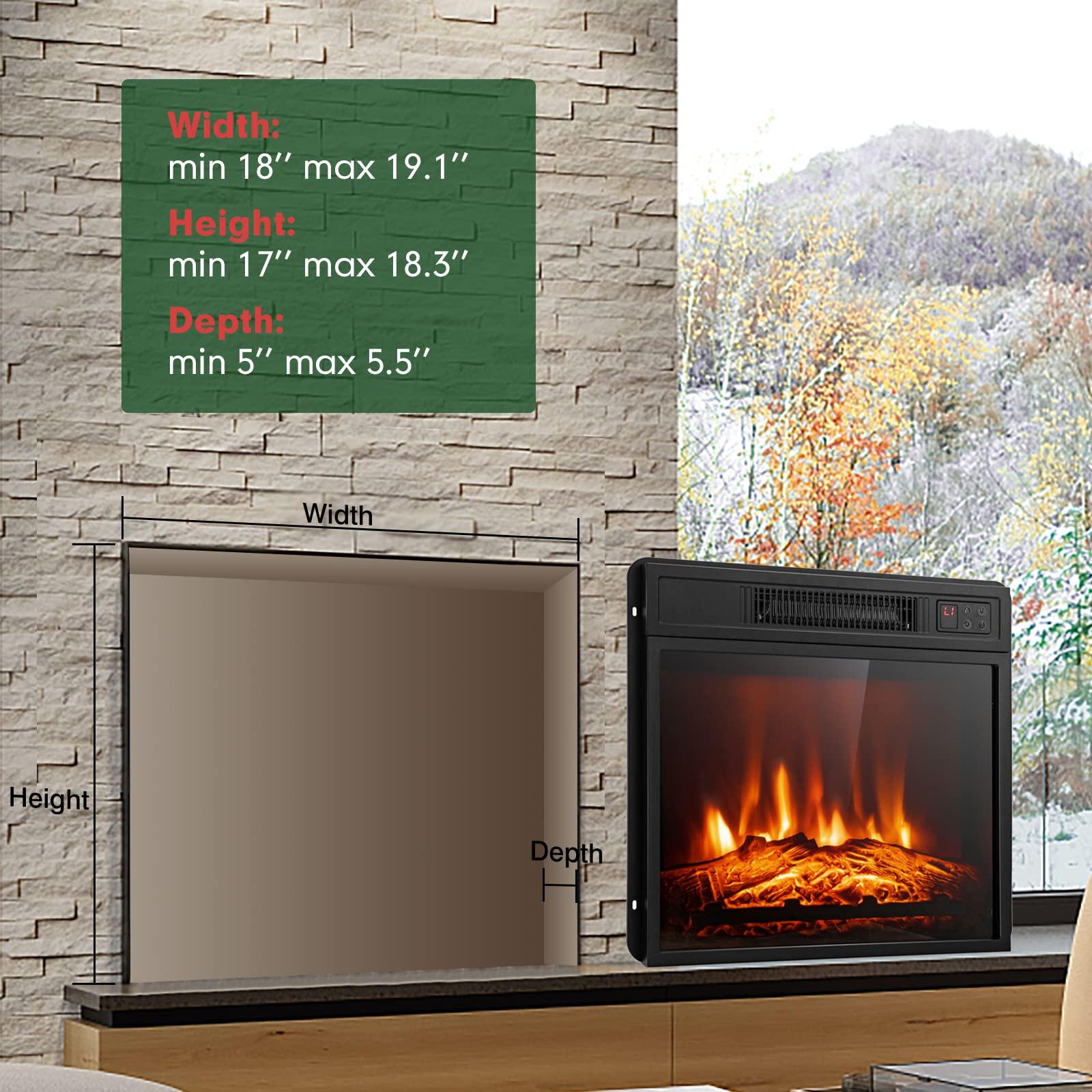 SIMOE SIMOE 18 Inch Electric Fireplace Inserts, 1400W Wall-recessed & Freestanding Fireplace with 3 3D Flame Brightness & Thermostat, 0-6H Timer, Remote Control and Button Control