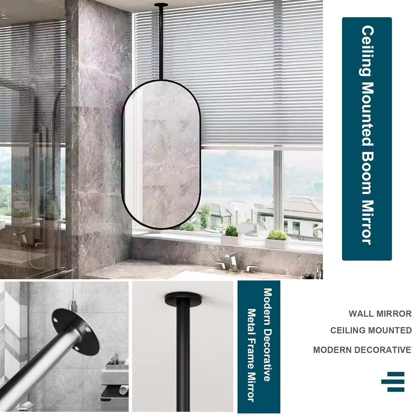 SXBHDM Ceiling Mounted Mirror with Black Metal Frame, Modern Decorative Mirrors Bathroom Vanity Mirror Hanging Rod Mirror for Bathroom Washroom Entrance Hallway (Size : 40cmx60cm)