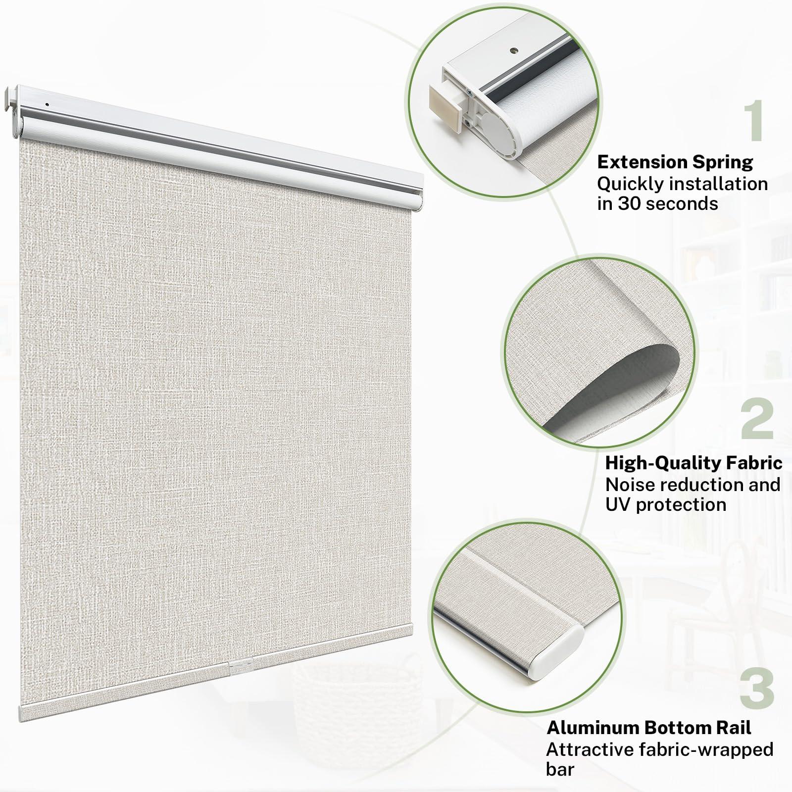 MiLin MiLin No Tools No Drill Cordless Roller Shades 100% Blackout Roller Windows Shades Thermal Insulated Reduce Noise Privacy Window Rolling Blinds for Home and Office (Elegant Cream, 51 1/4" W x 72" H)