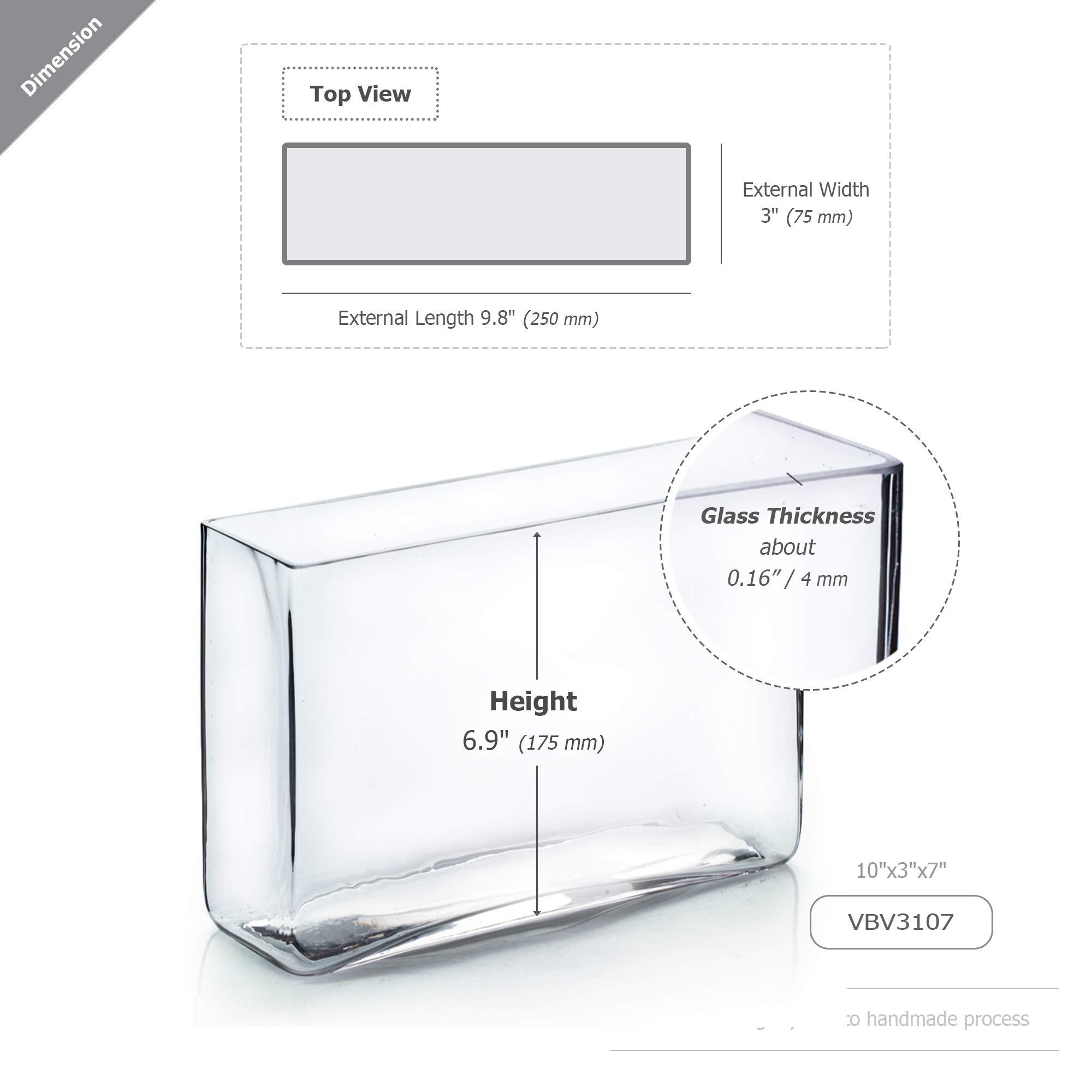 WGVI WGV Long Rectangle Block Vase, Width 3", Length 10", Height 7", Clear Glass Floral Container Wedding Party Event Home Office Decor, 1 Piece